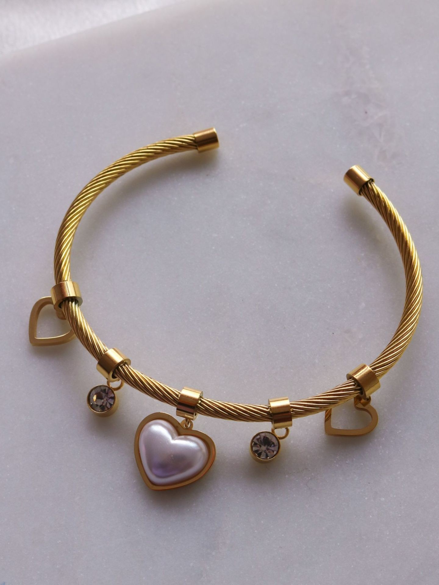 Pearl Heart Steel Charm Bracelet