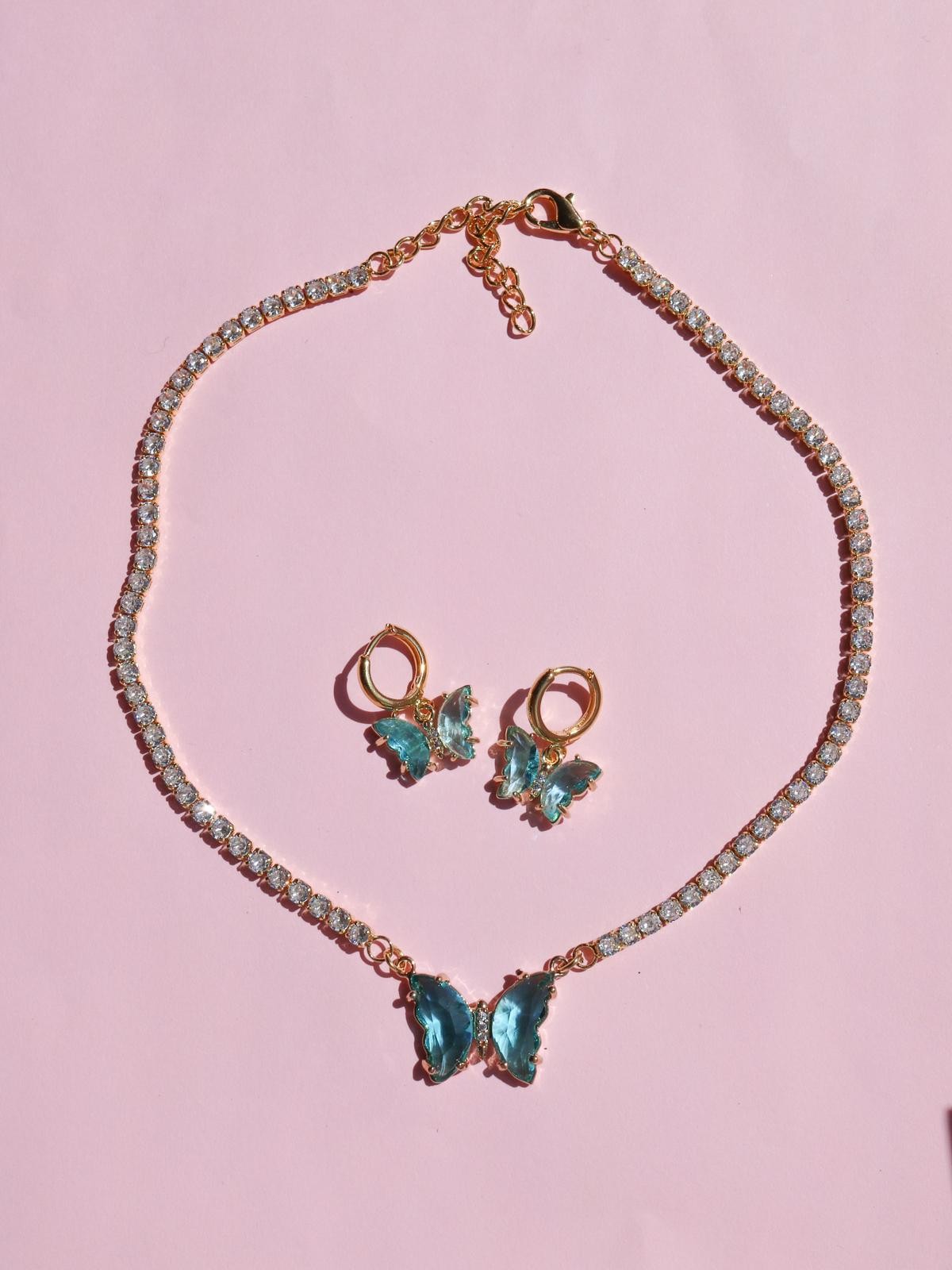 Butterfly Tennis Choker- Earrings- Ring Set