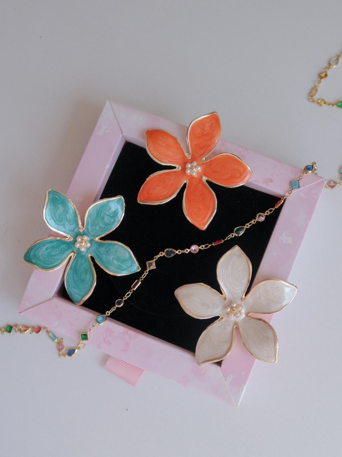Blue Floral Grace Yüzük ve Bileklik Set