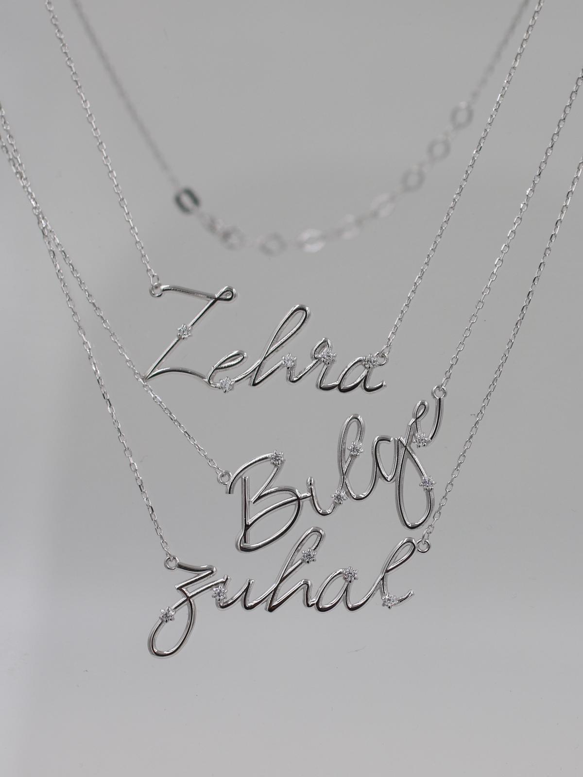 Personalized Stoned Name 925 Silver Necklace
