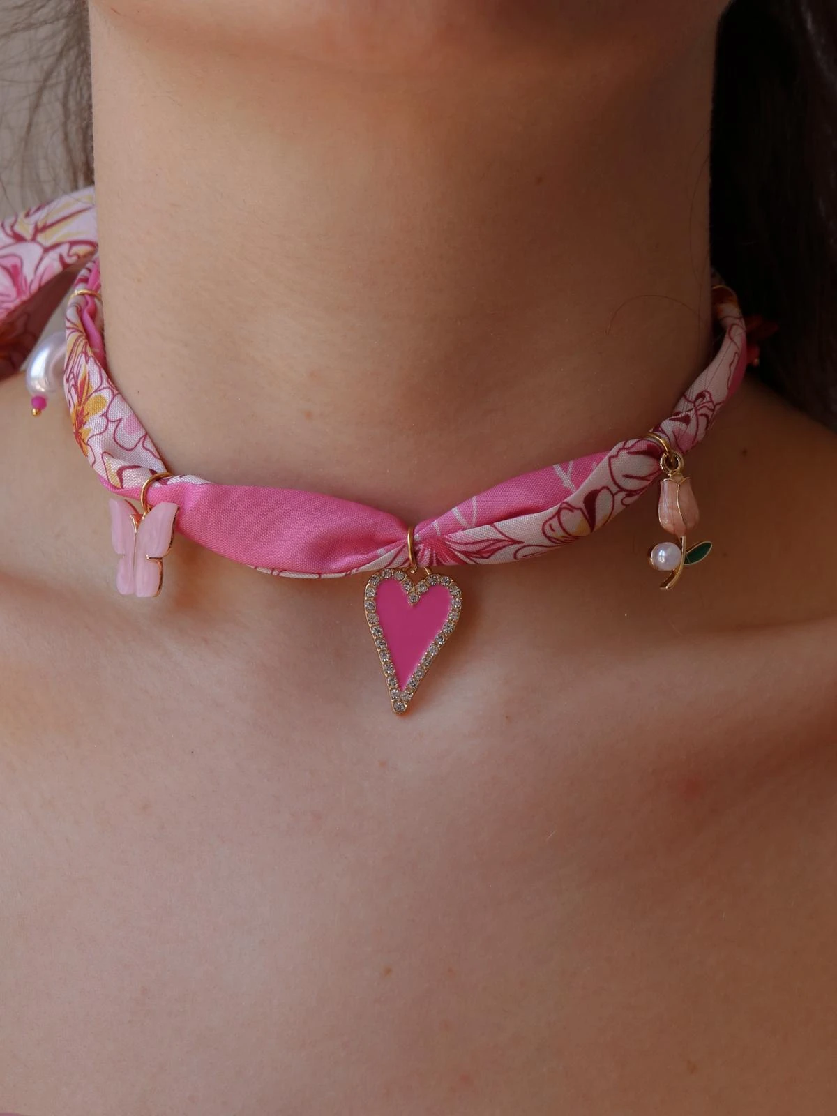 Pink Lover Fular Çelik Charm Kolye