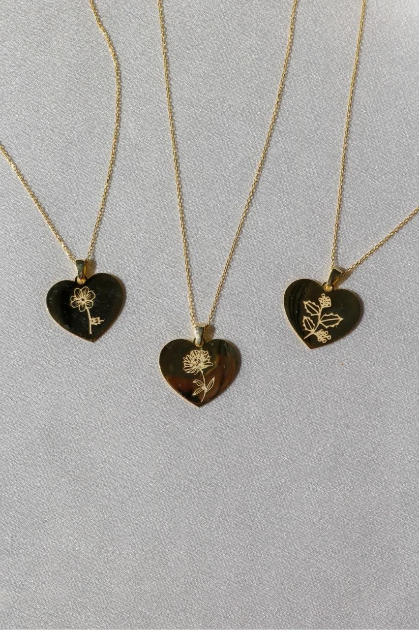 Birth Flower Heart Necklace 925 Silver