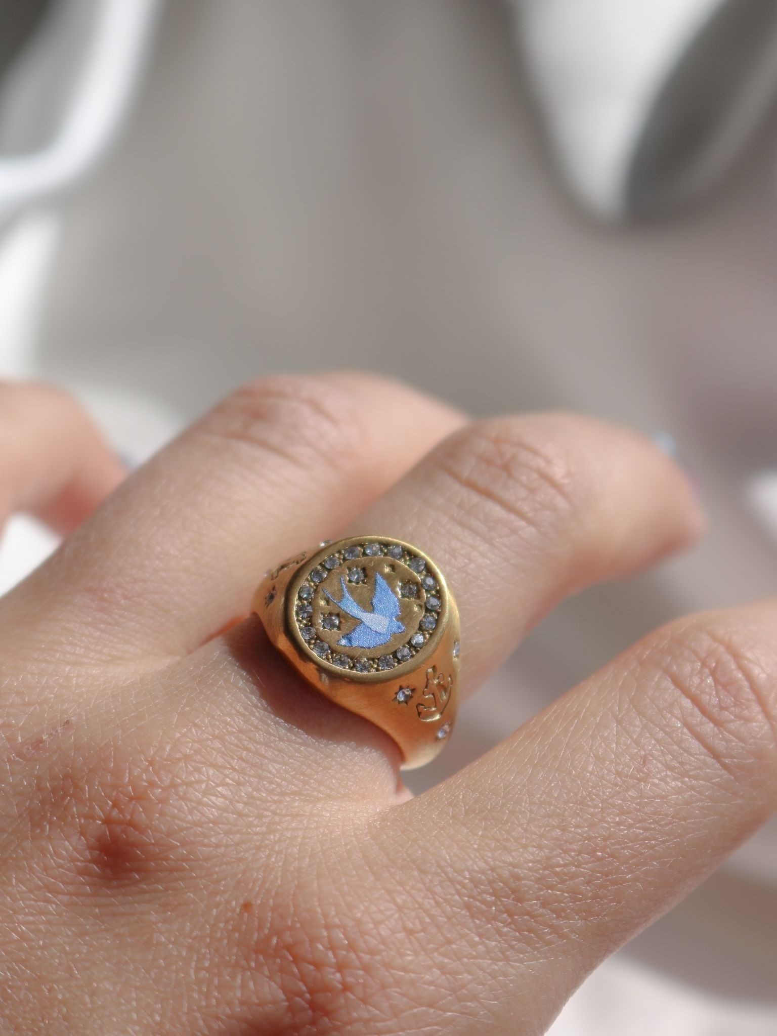 Vintage Blue Mockingbird Çelik Yüzük