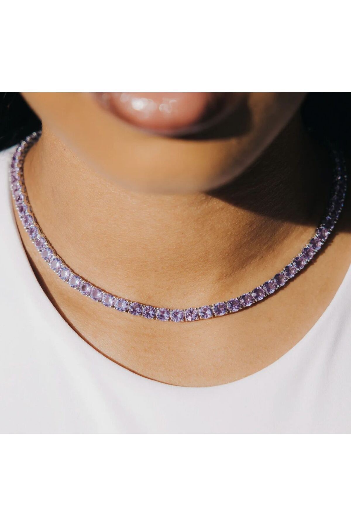 Lilac Zircon Stone Waterway Necklace - silver