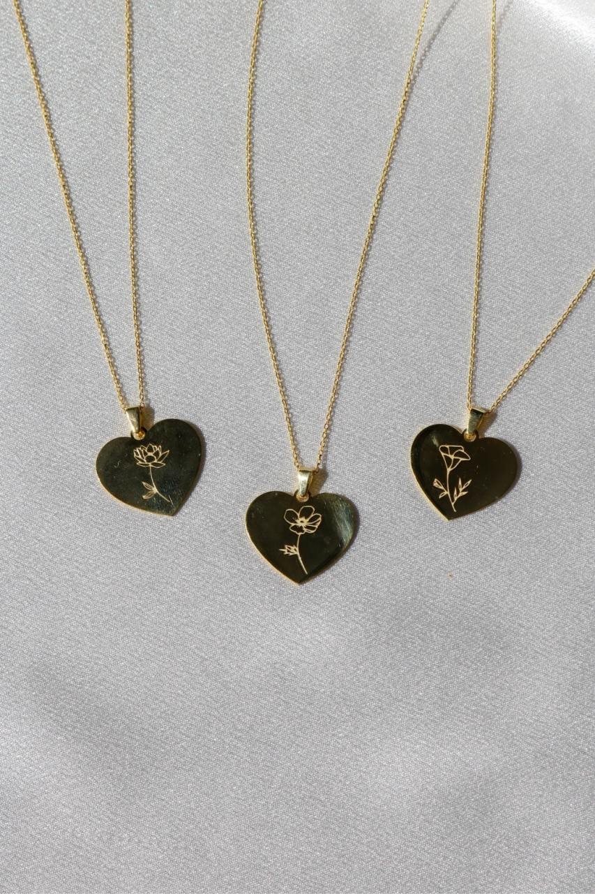 Birth Flower Heart Necklace 925 Silver