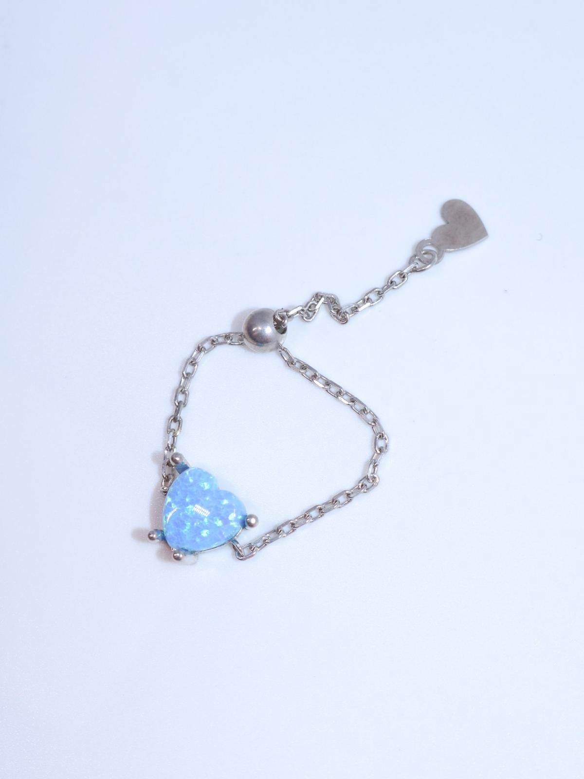 Heart Chain Ring Blue Opal 925 Sterling Silver