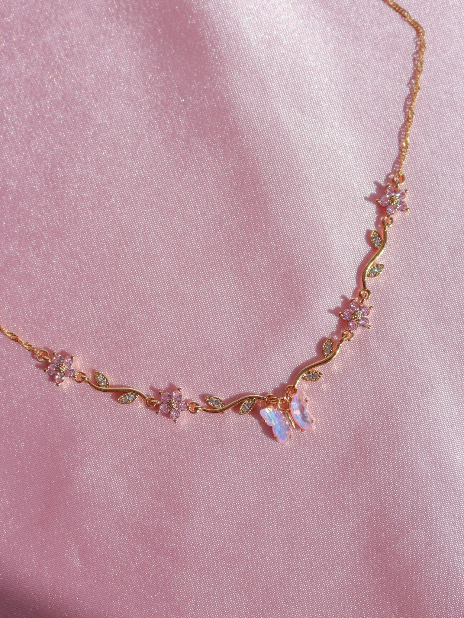 Pink Butterfly Garden Necklace