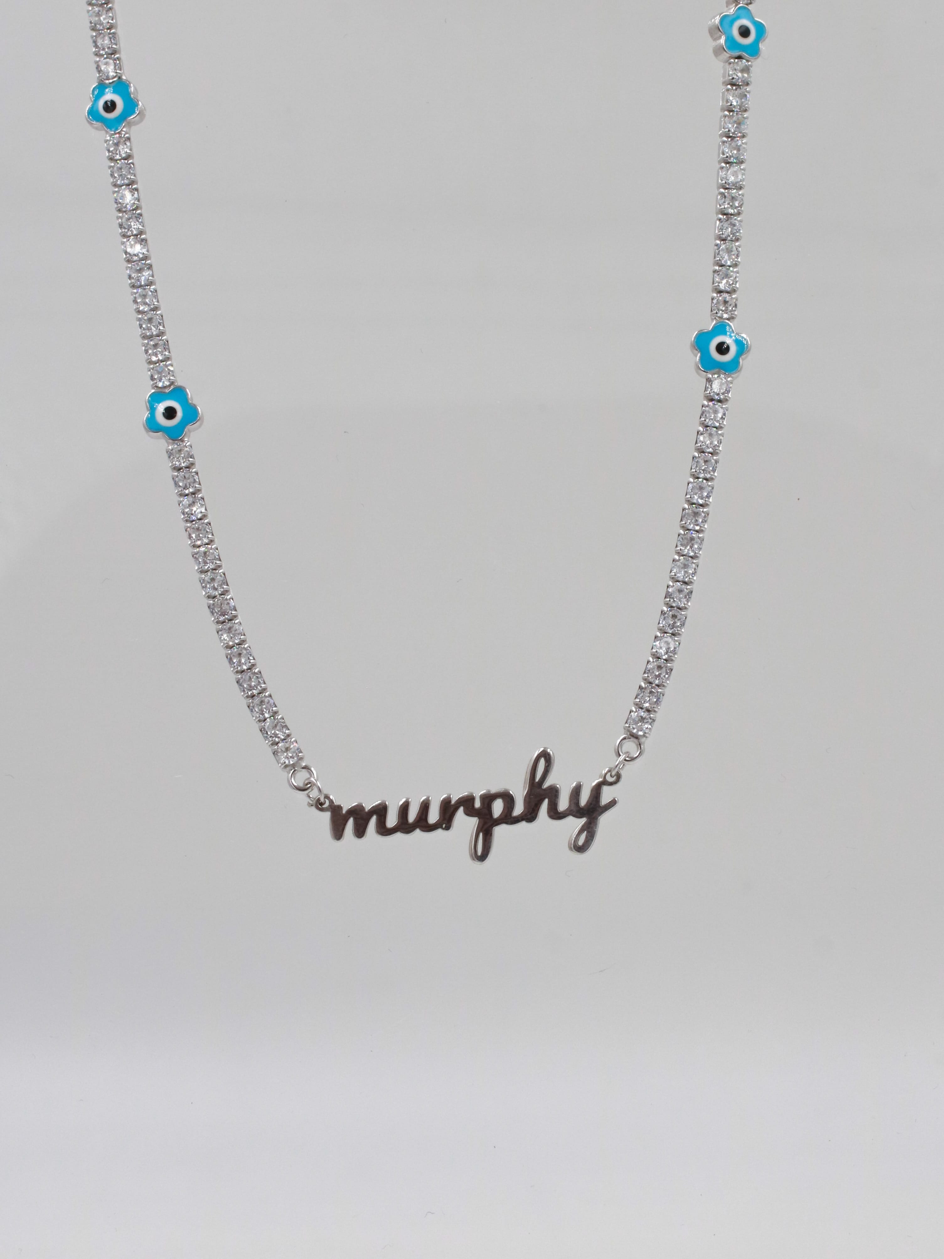 Evil Eye Bead Personalized Name 925 Silver Waterway Necklace
