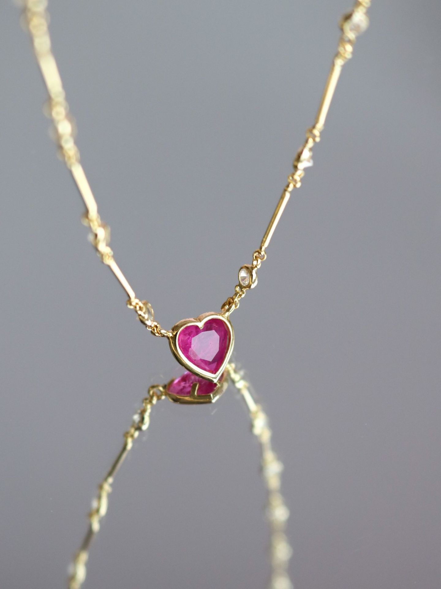 Broken Zircon Heart Fuchsia Stone 925 Silver Necklace