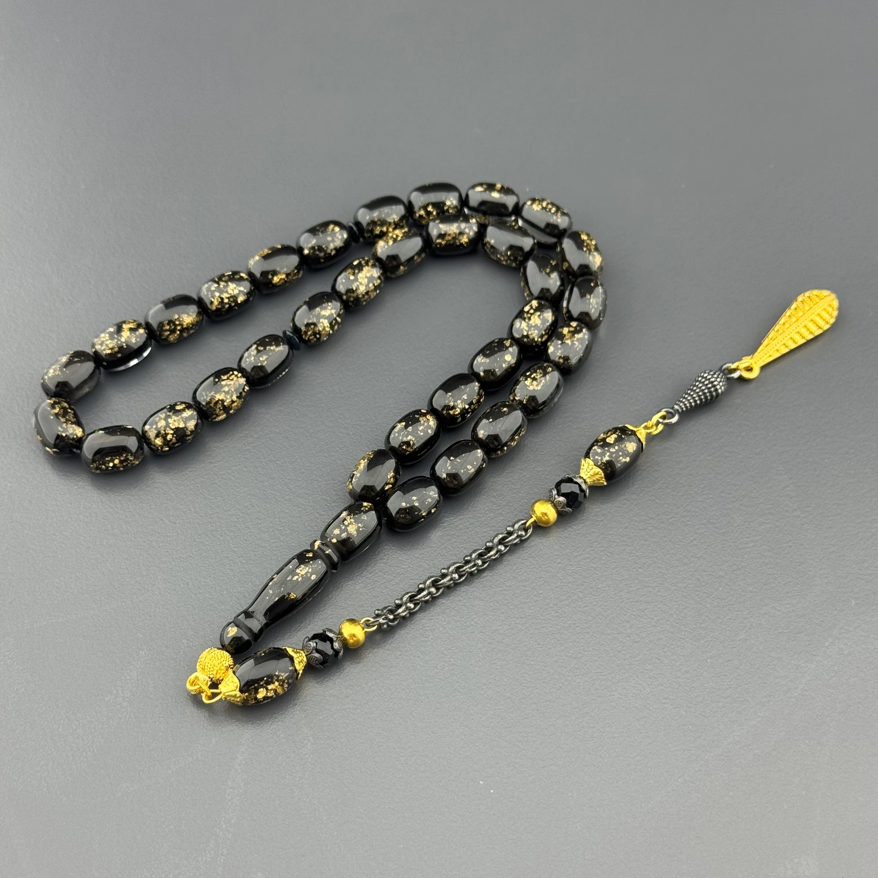 Özel Aynalı Kutusunda Sertifikalı Kapsül Kesim Golden Rosary Tesbih