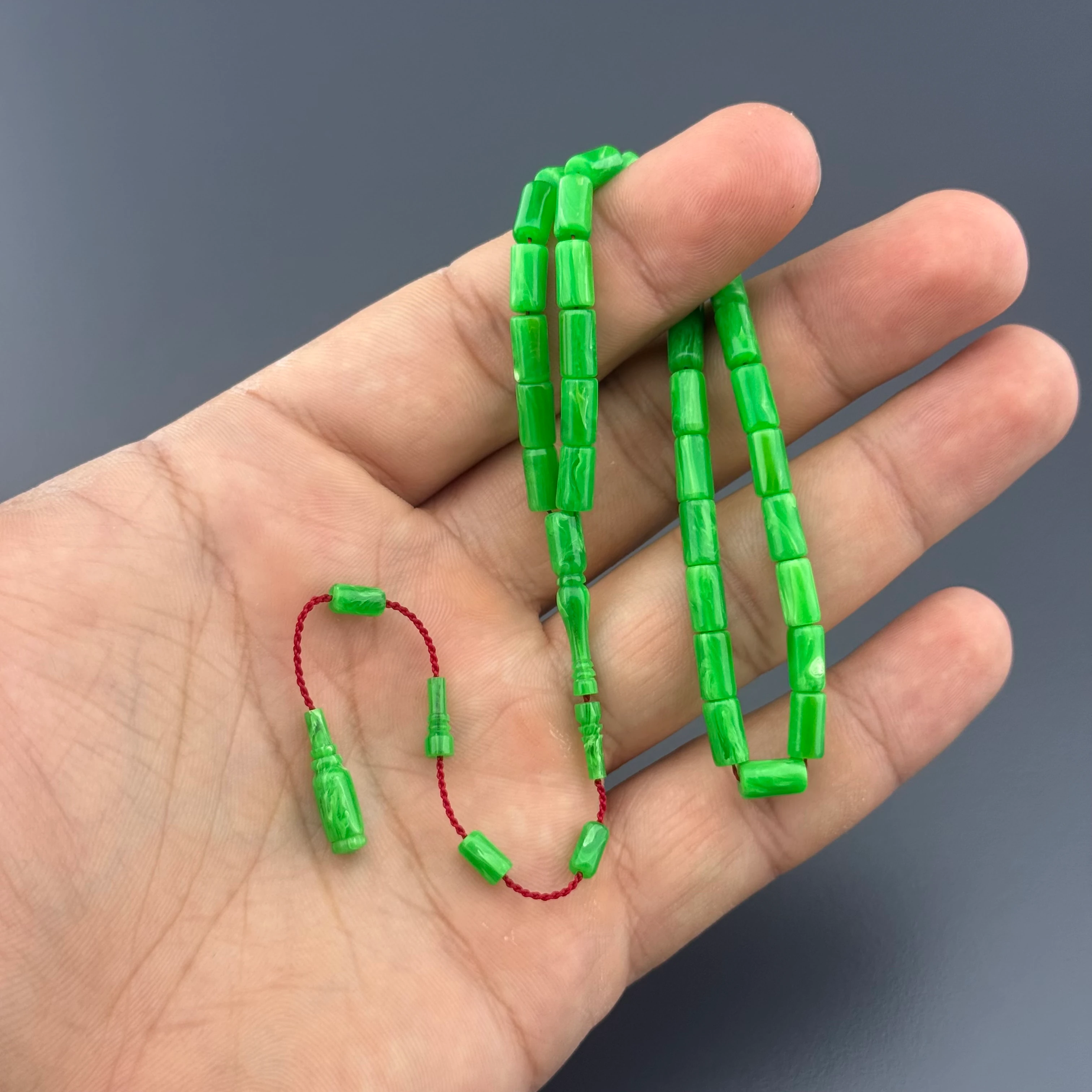 Özel Usta İşçilikli Bilek Boy Yeşil Kesme Kesim Sistemli Eski Alman Istaka Obje Tesbih