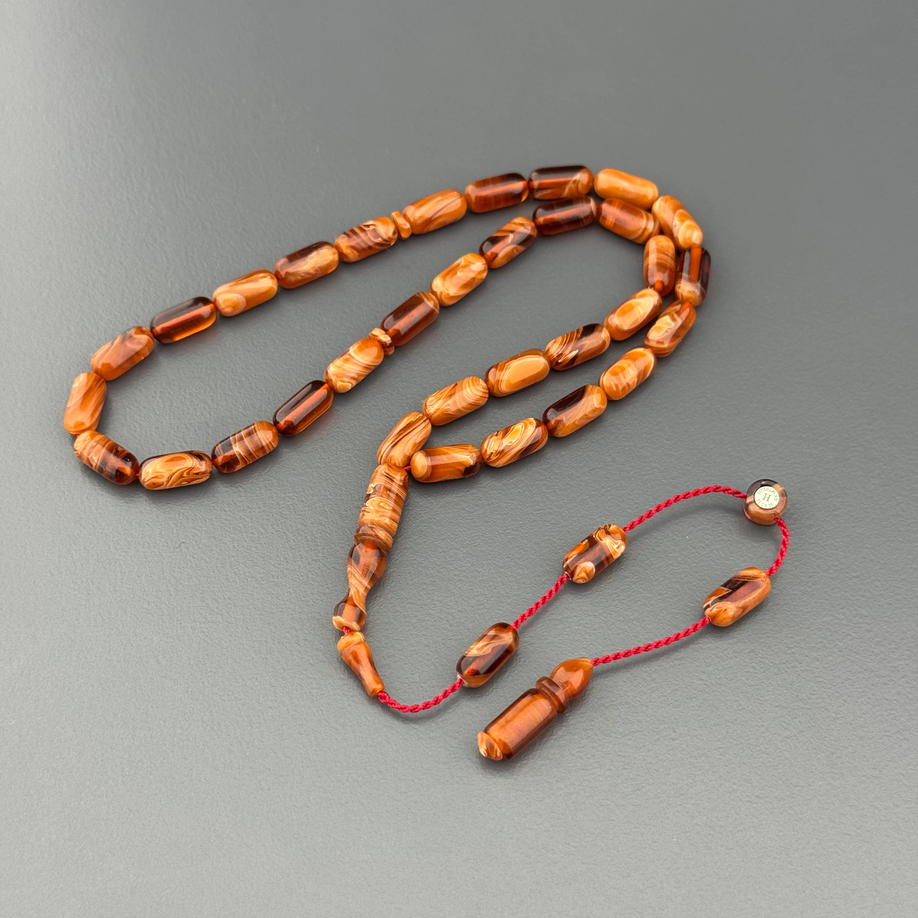 Halil Demirkol Usta İşçilikli Sütlü Kahve Renk Süzmeli Sıkma Kehribar Tesbih