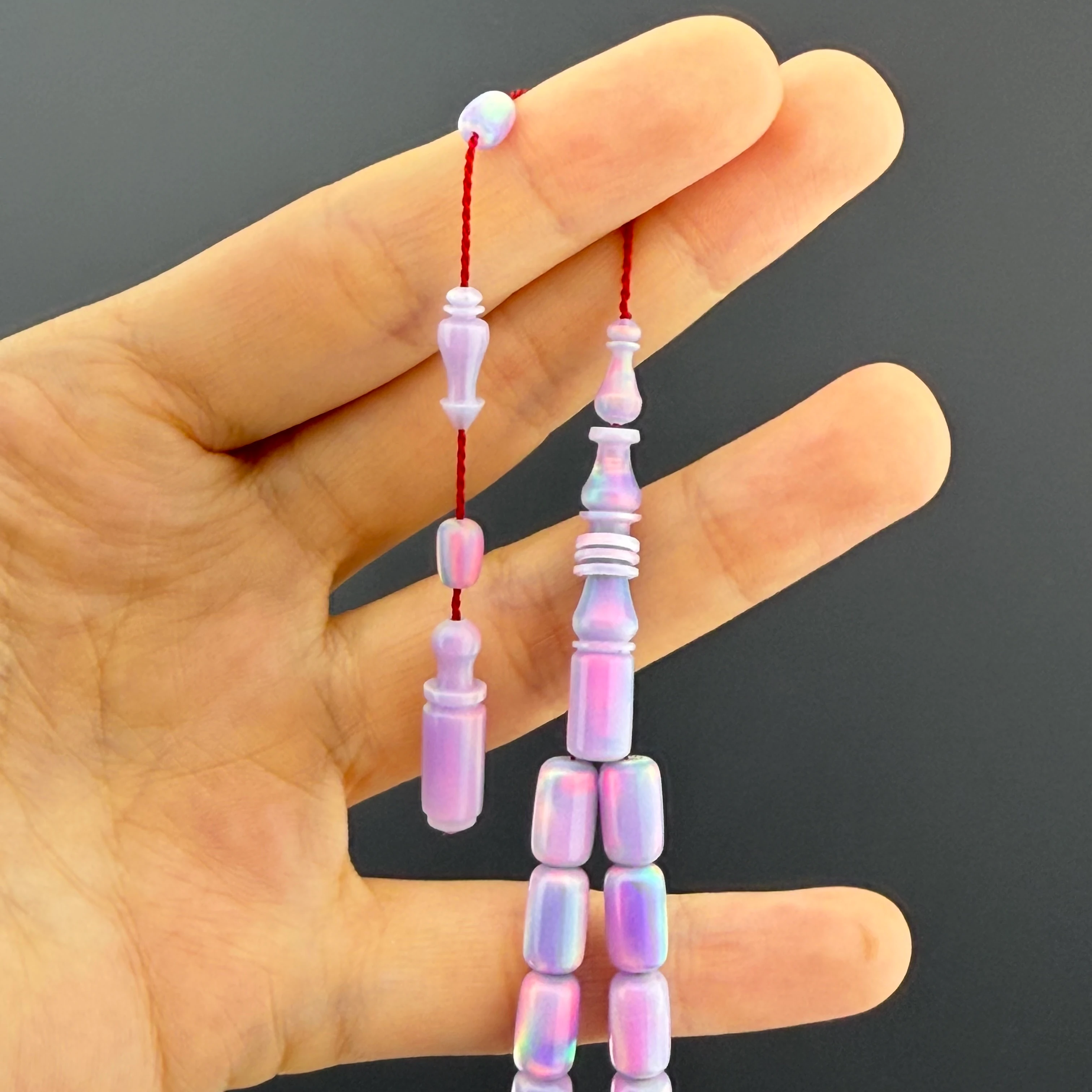 Usta İşçilikli Açık Mor Halka İmame Detaylı Sistemli Doğal Dokulu Kapsül Opal Tesbih