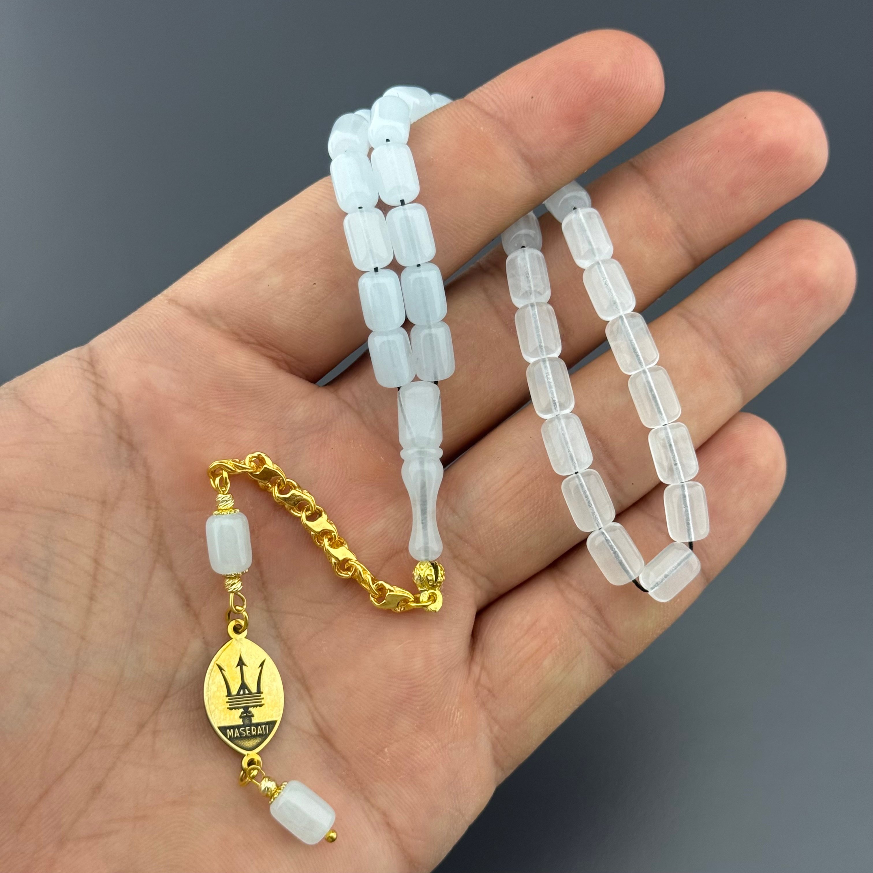 MASERATI Bilek Boy Beyaz Kapsül Kesim Gold Detaylı Özel Pirinç Kaplama Püskül Alman Bakalit Tesbih