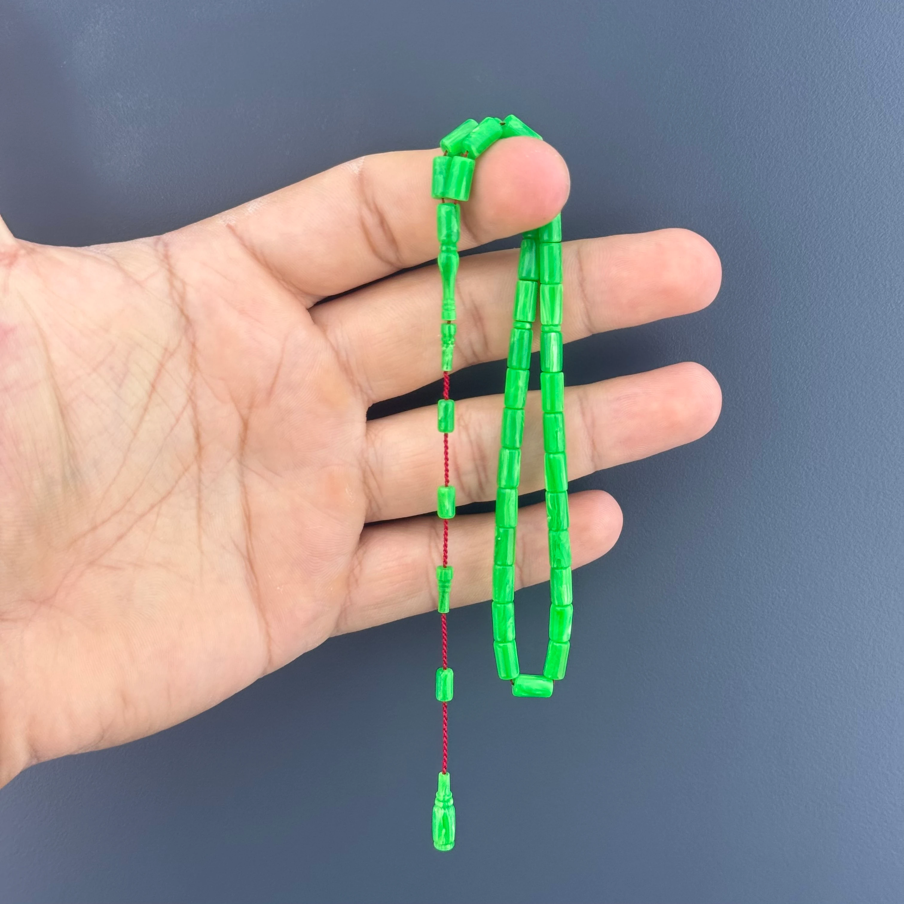 Özel Usta İşçilikli Bilek Boy Yeşil Kesme Kesim Sistemli Eski Alman Istaka Obje Tesbih