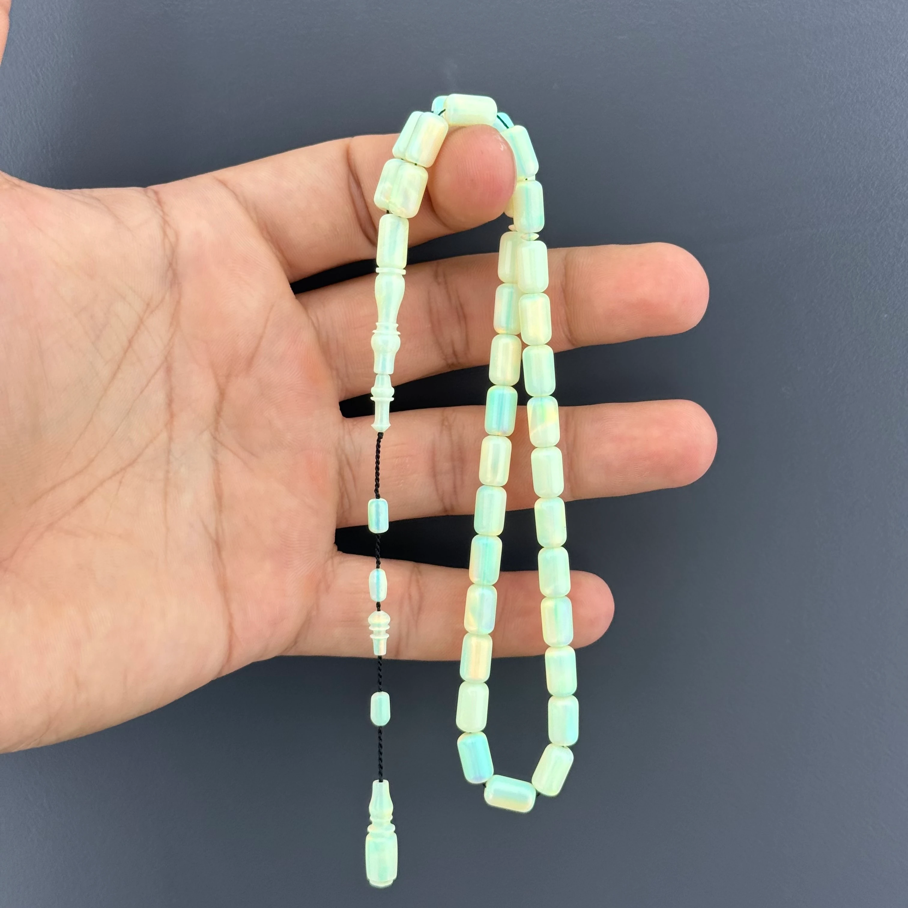 Usta İşçilik Açık Sarı Doğal Dokulu Opal Tesbih