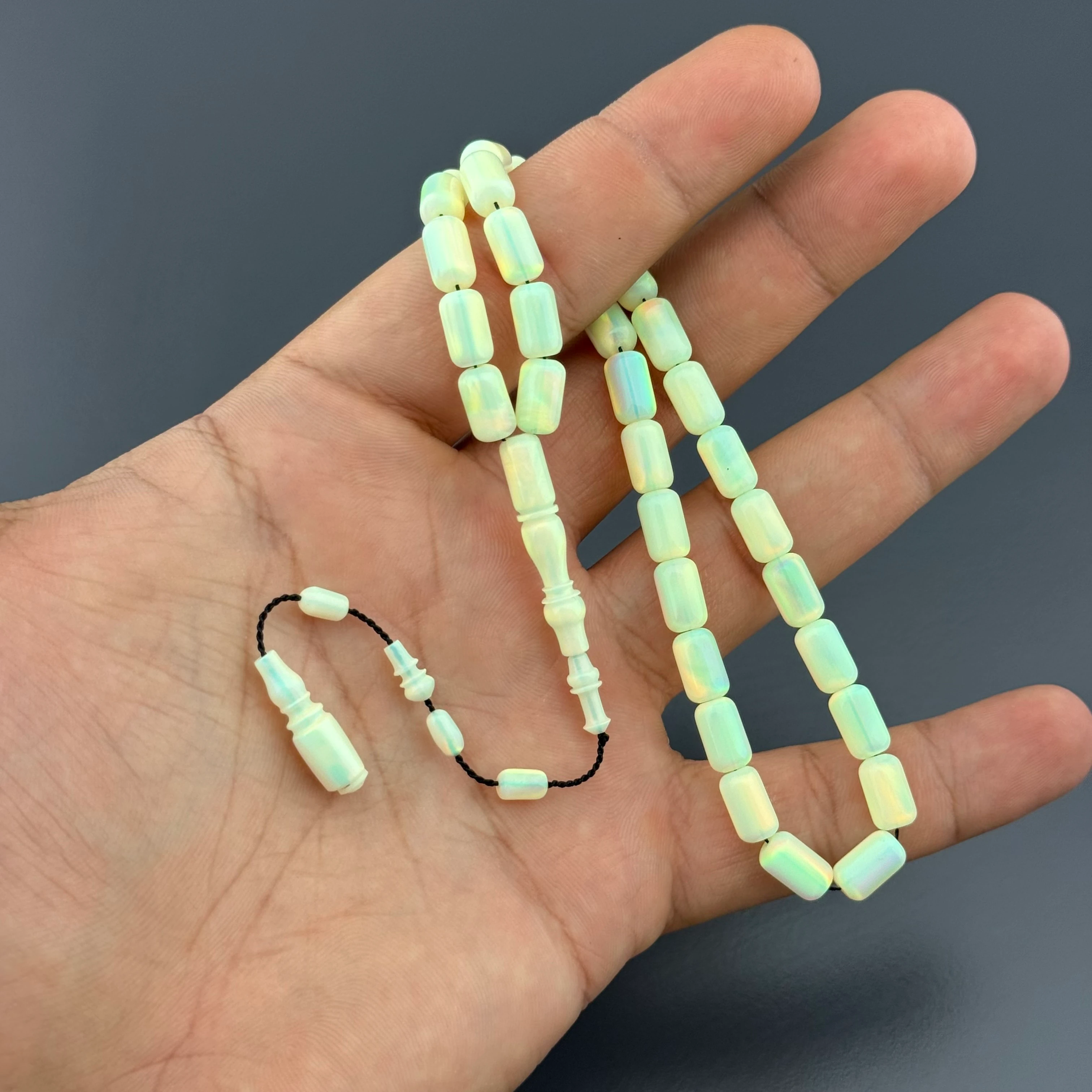 Usta İşçilik Açık Sarı Doğal Dokulu Opal Tesbih