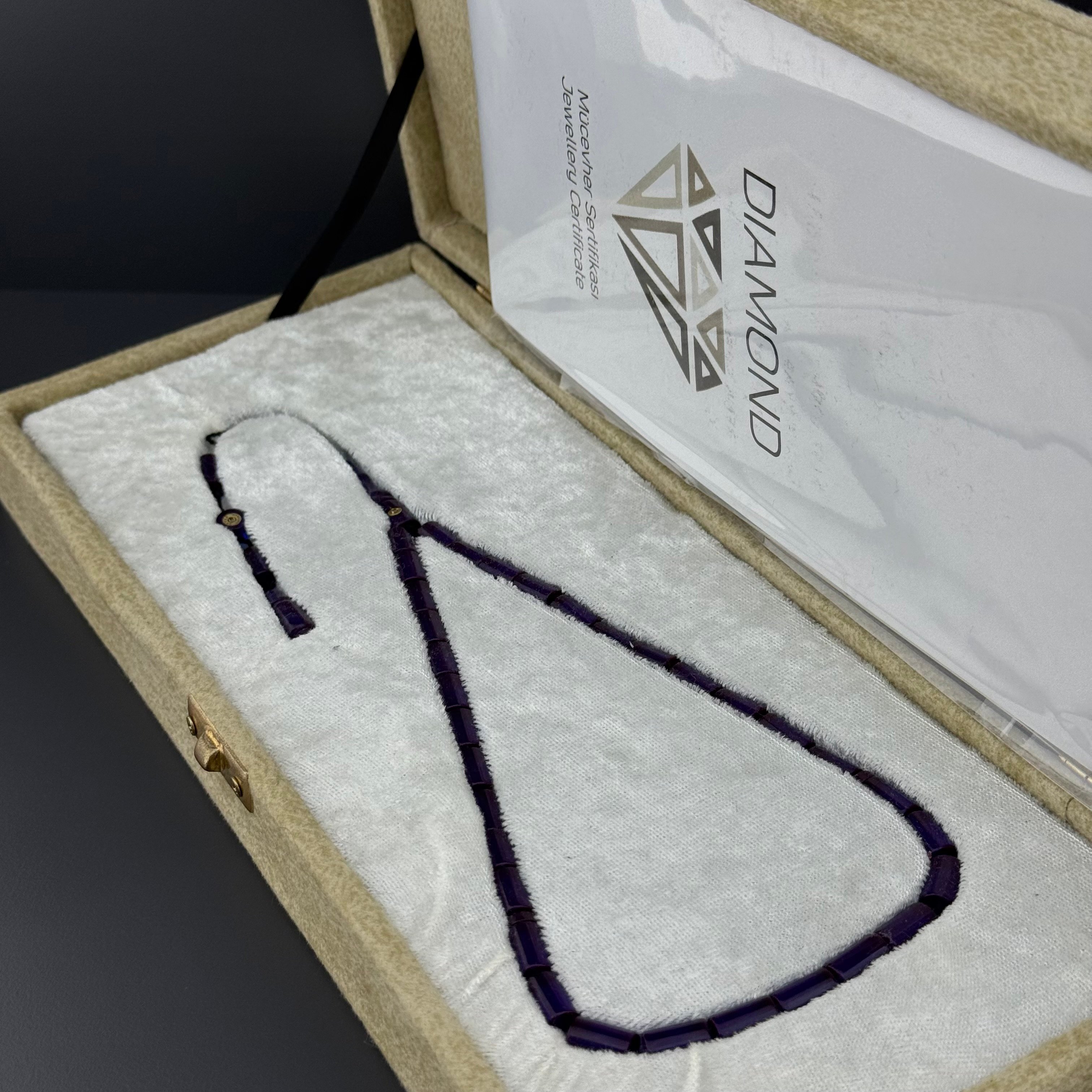 Erkan Çubukçu Usta İşçilikli Özel Diamond Serisi Sertifikalı Koleksiyonluk Pırlanta İmameli Lacivert Ateş Kehribar Tesbih