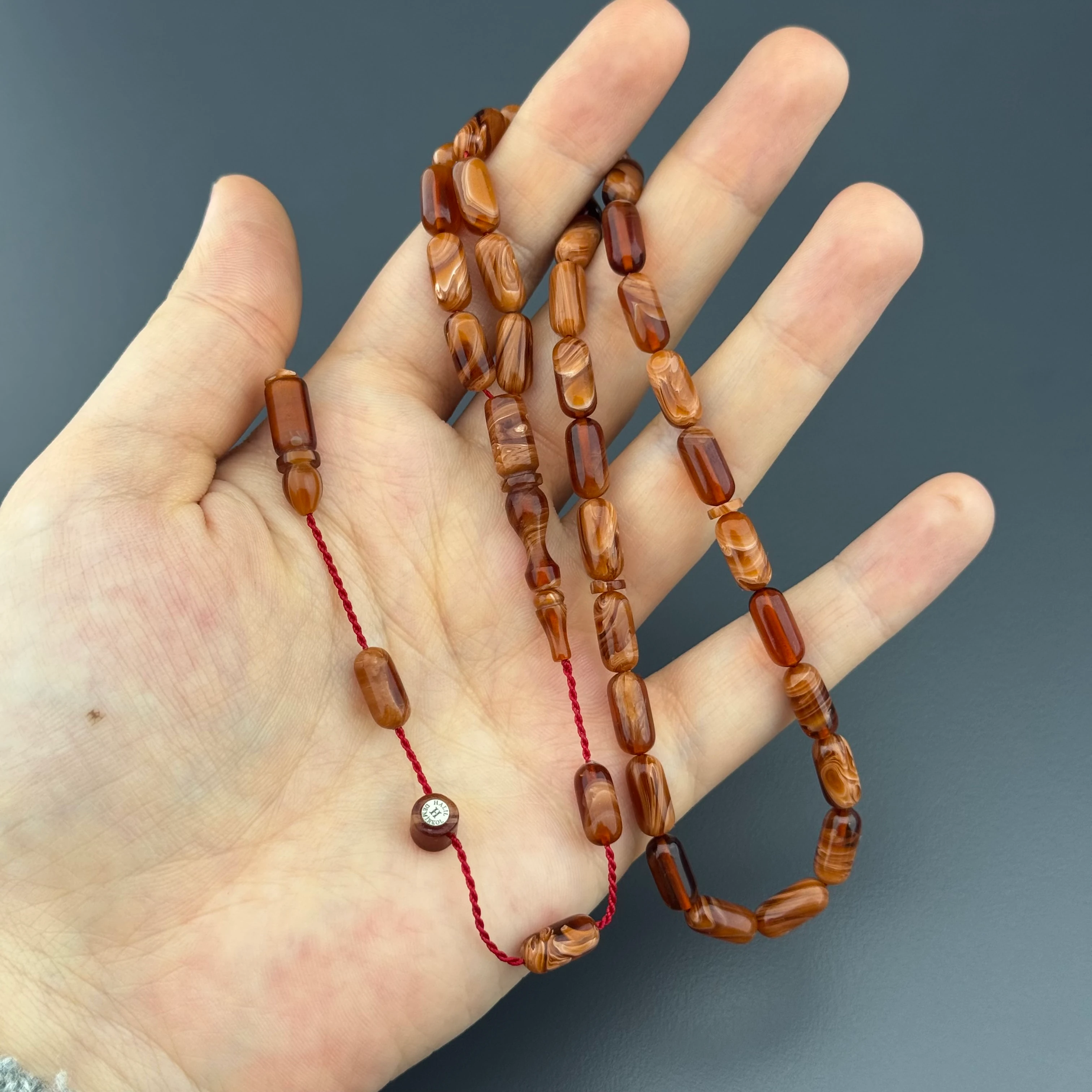 Halil Demirkol Usta İşçilikli Sütlü Kahve Renk Süzmeli Sıkma Kehribar Tesbih