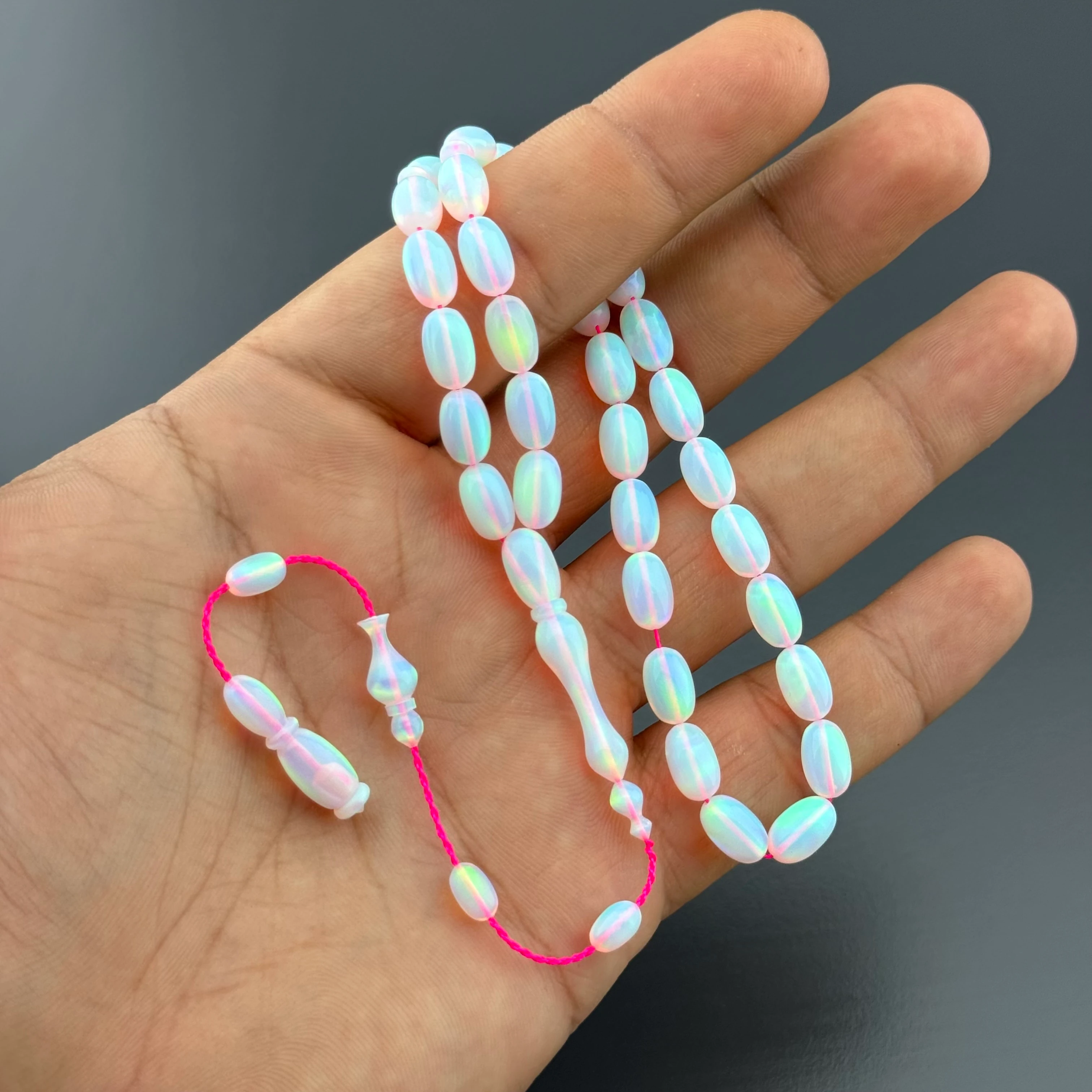 Usta İşçilikli İnci Rengi Doğal Dokulu Orjinal Opal Tesbih