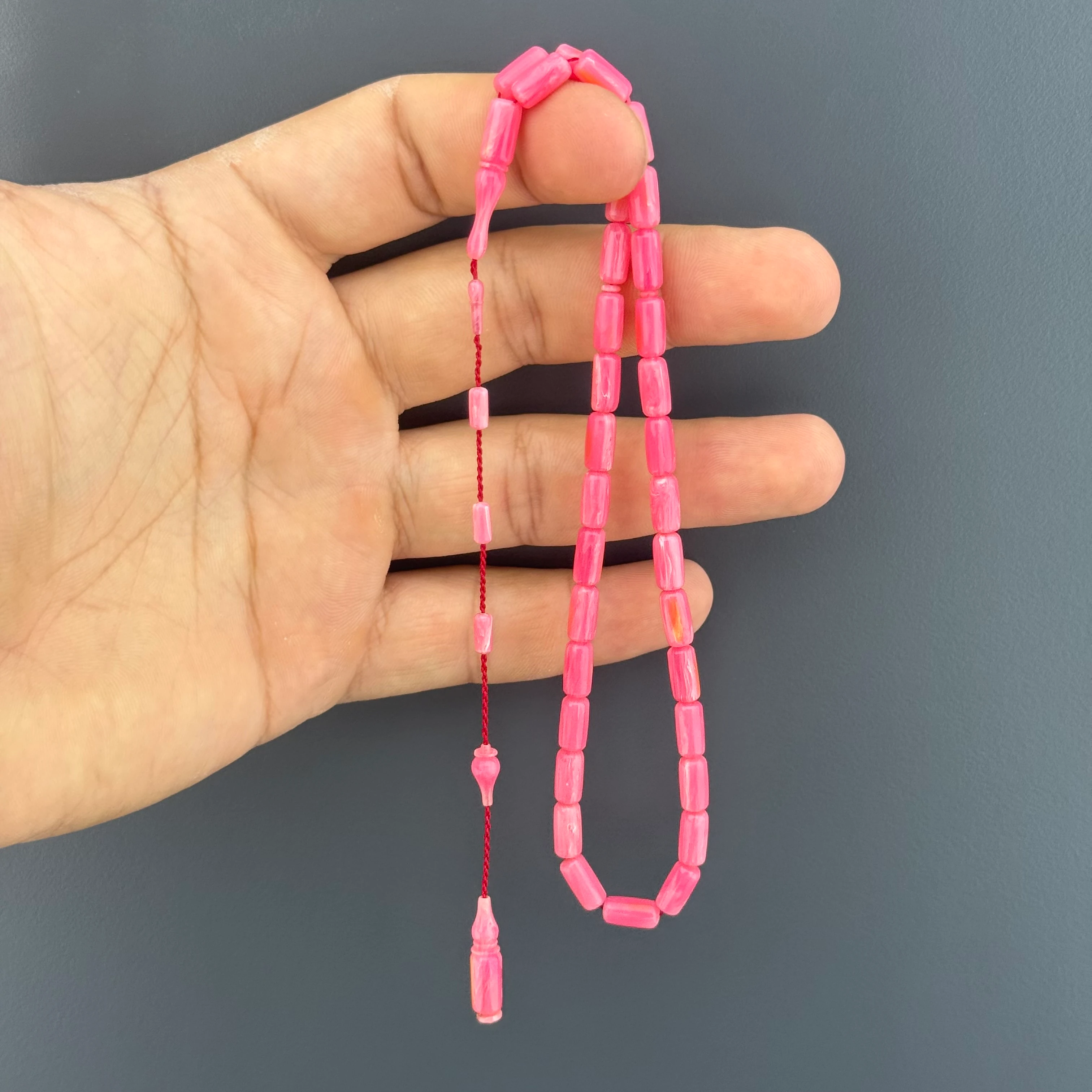 Özel Usta İşçilikli Pembe Kapsül Kesim Sistemli Eski Alman Istaka Obje Tesbih