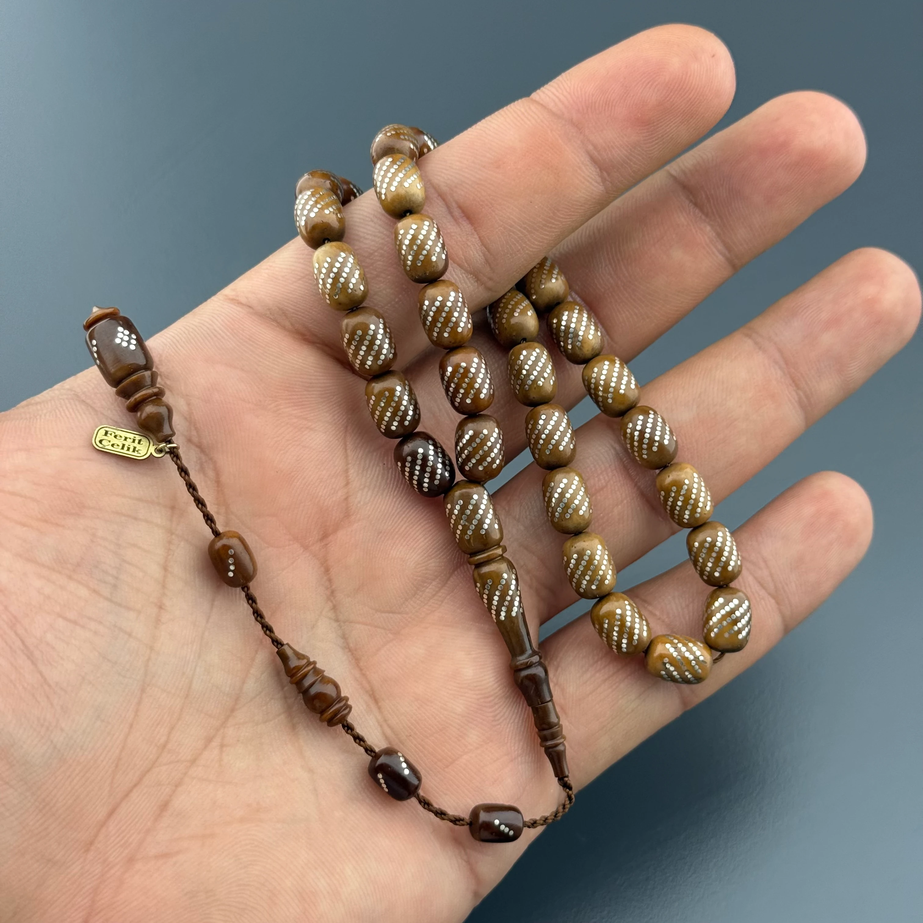 Ferit ÇELİK Usta İşçilikli Kuka Üzeri Gümüş Çakım Orijinal Tesbih