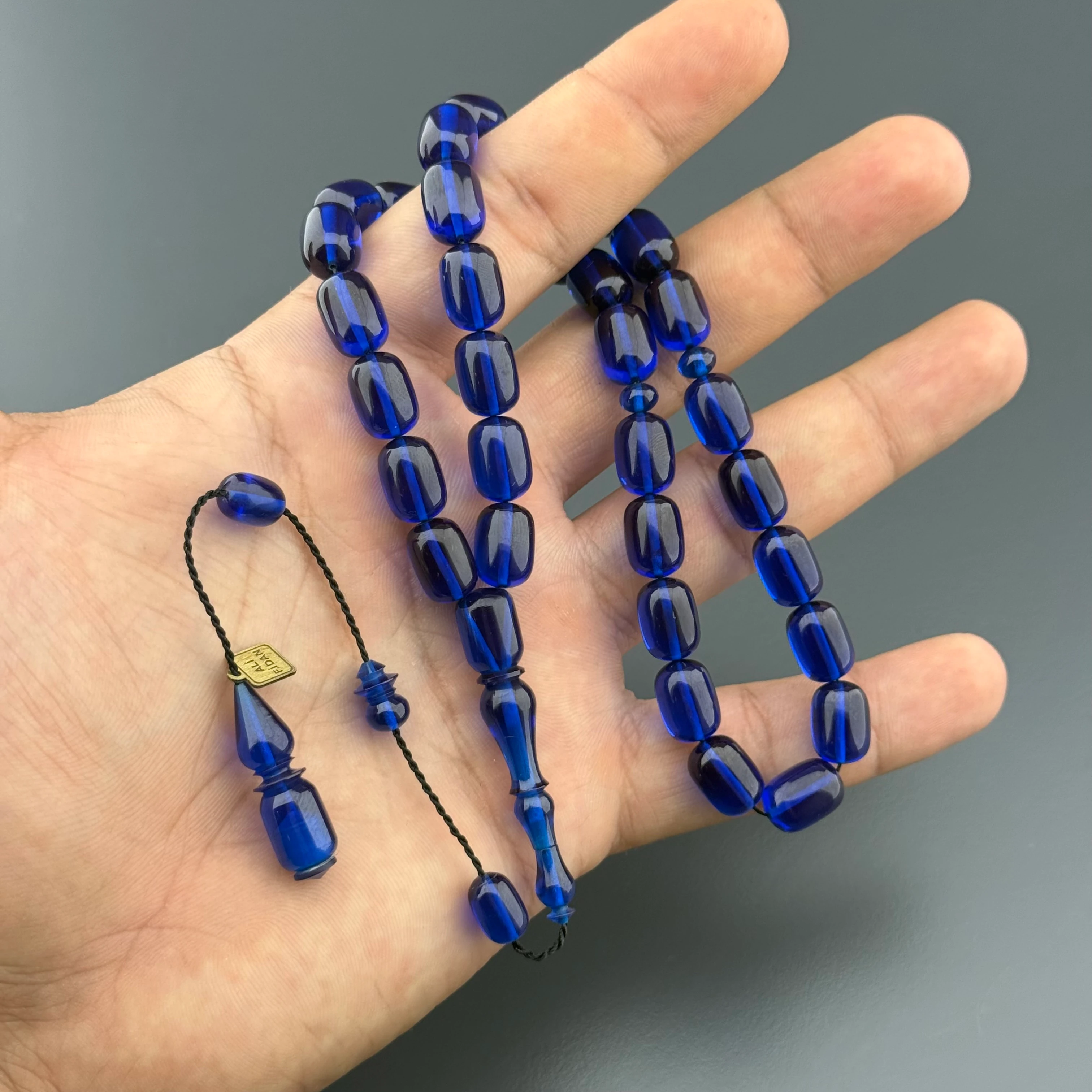 Ali Fidan Usta İşçilikli Lacivert Kapsül Kesim Sistemli Ateş Kehribar Tesbih