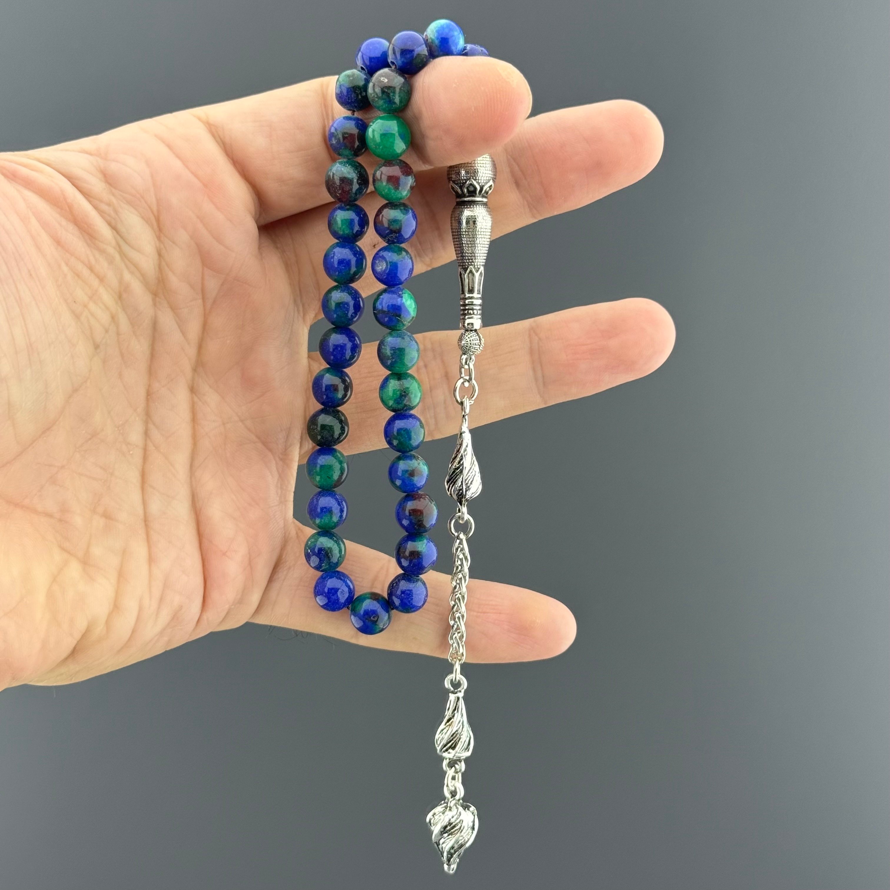 Alpaka Püsküllü Küre Kesim Lapis Lazuli Doğal Taş Tespih