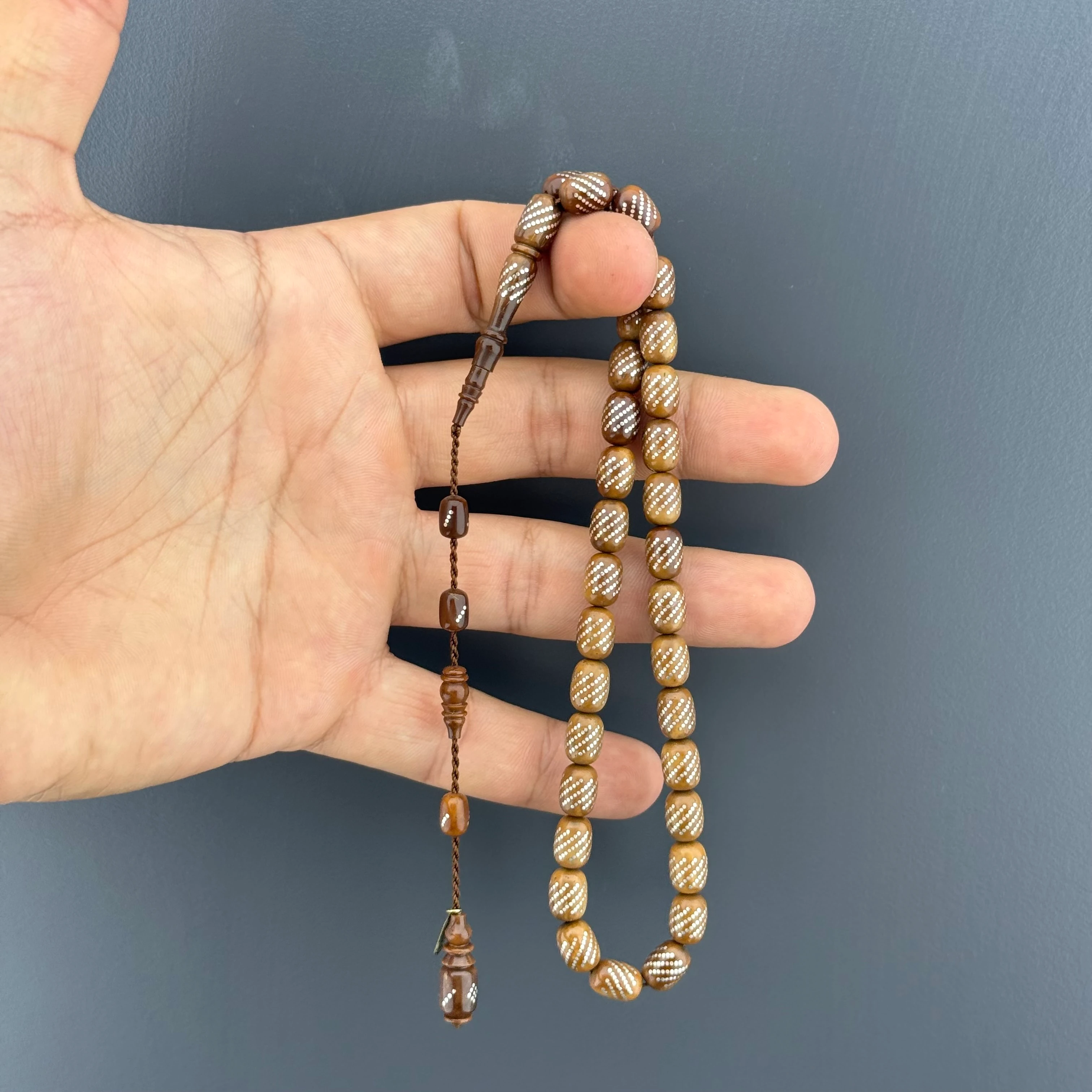 Ferit ÇELİK Usta İşçilikli Kuka Üzeri Gümüş Çakım Orijinal Tesbih