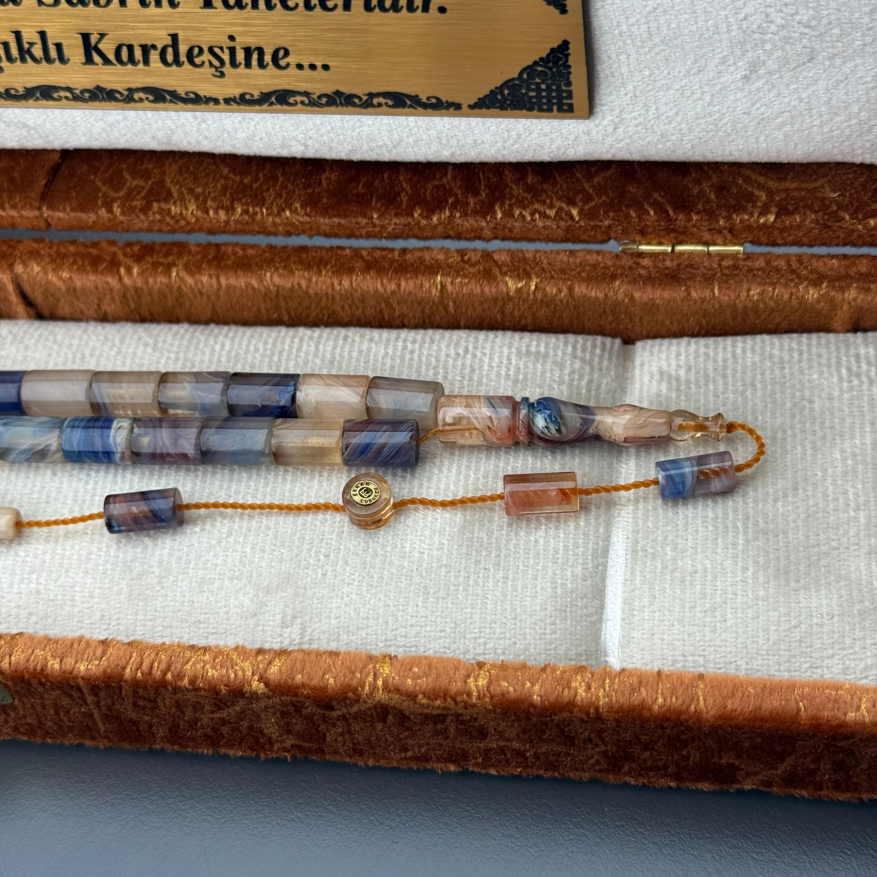 Erkan Çubukçu Usta İşçilikli Özel Kutusuyla Kombinli Kesme Renk Süzmeli Sıkma Kehribar Tesbih