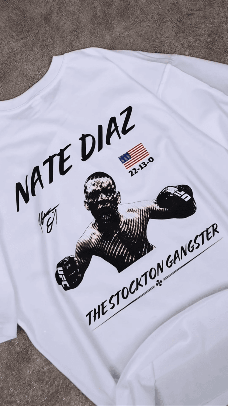 Nate Diaz Baskılı Oversize Beyaz Tişört