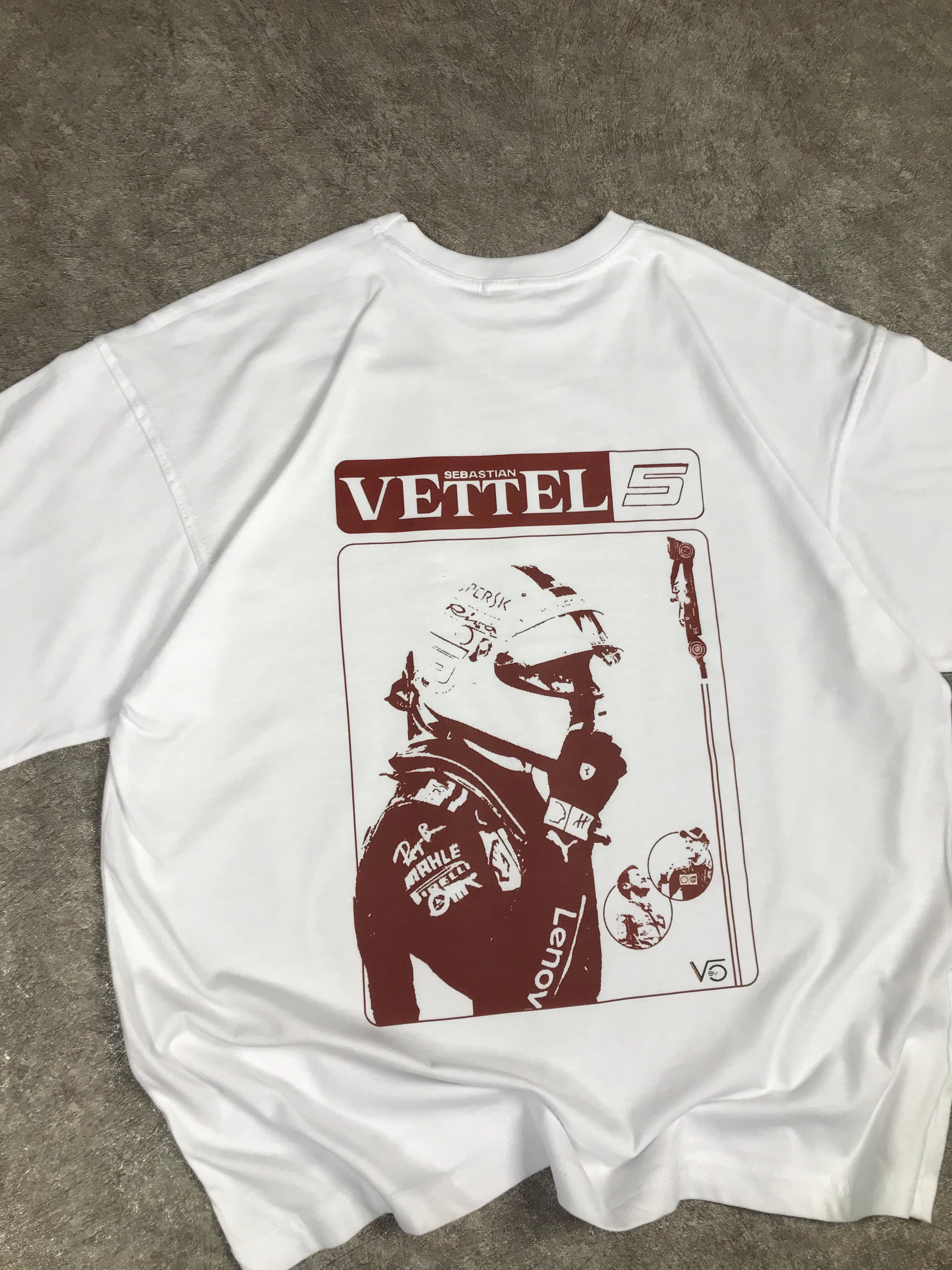 Vettel Baskılı Oversize Beyaz Tişört