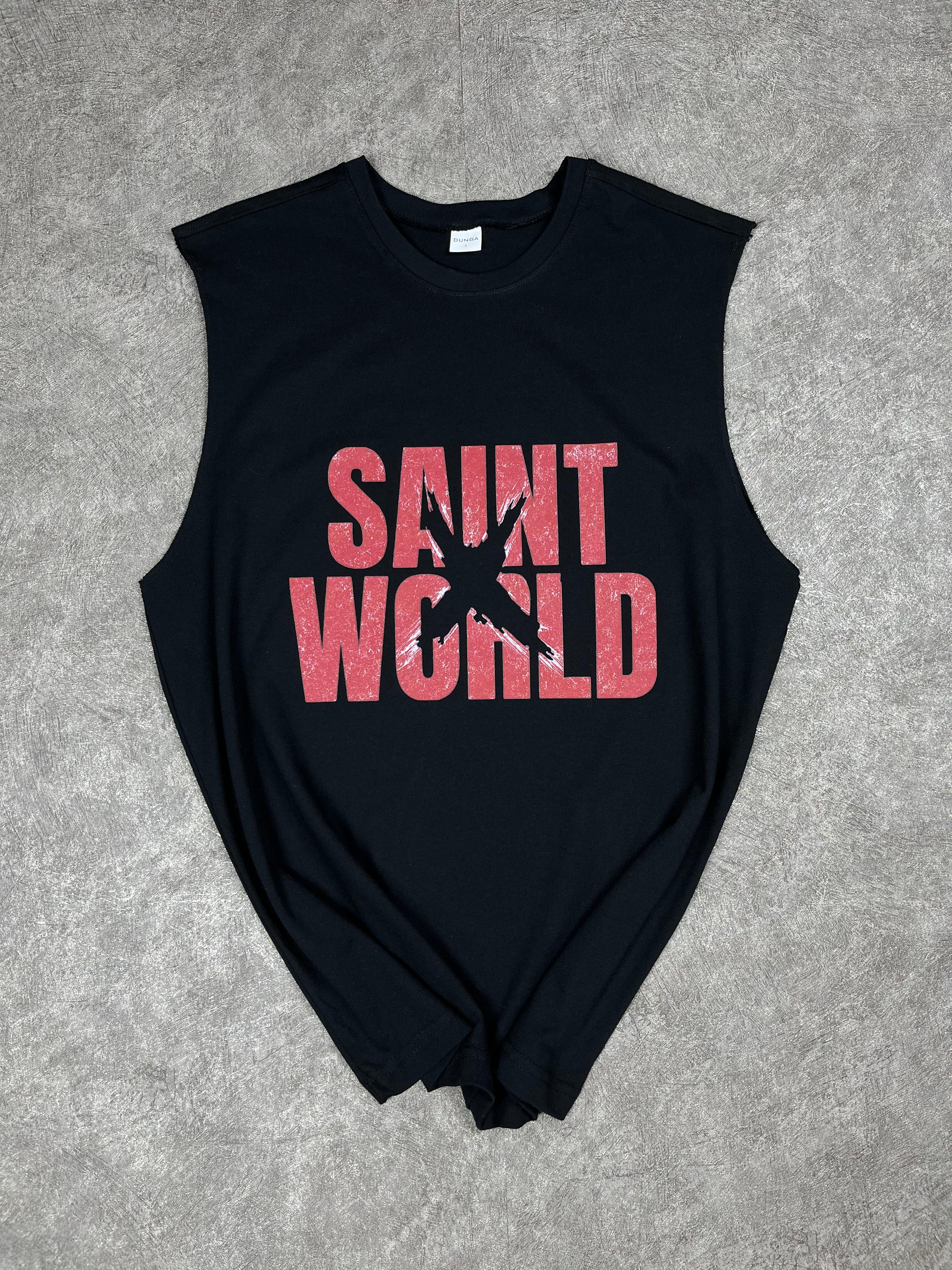 Saint World Baskılı Oversize Atlet - Siyah