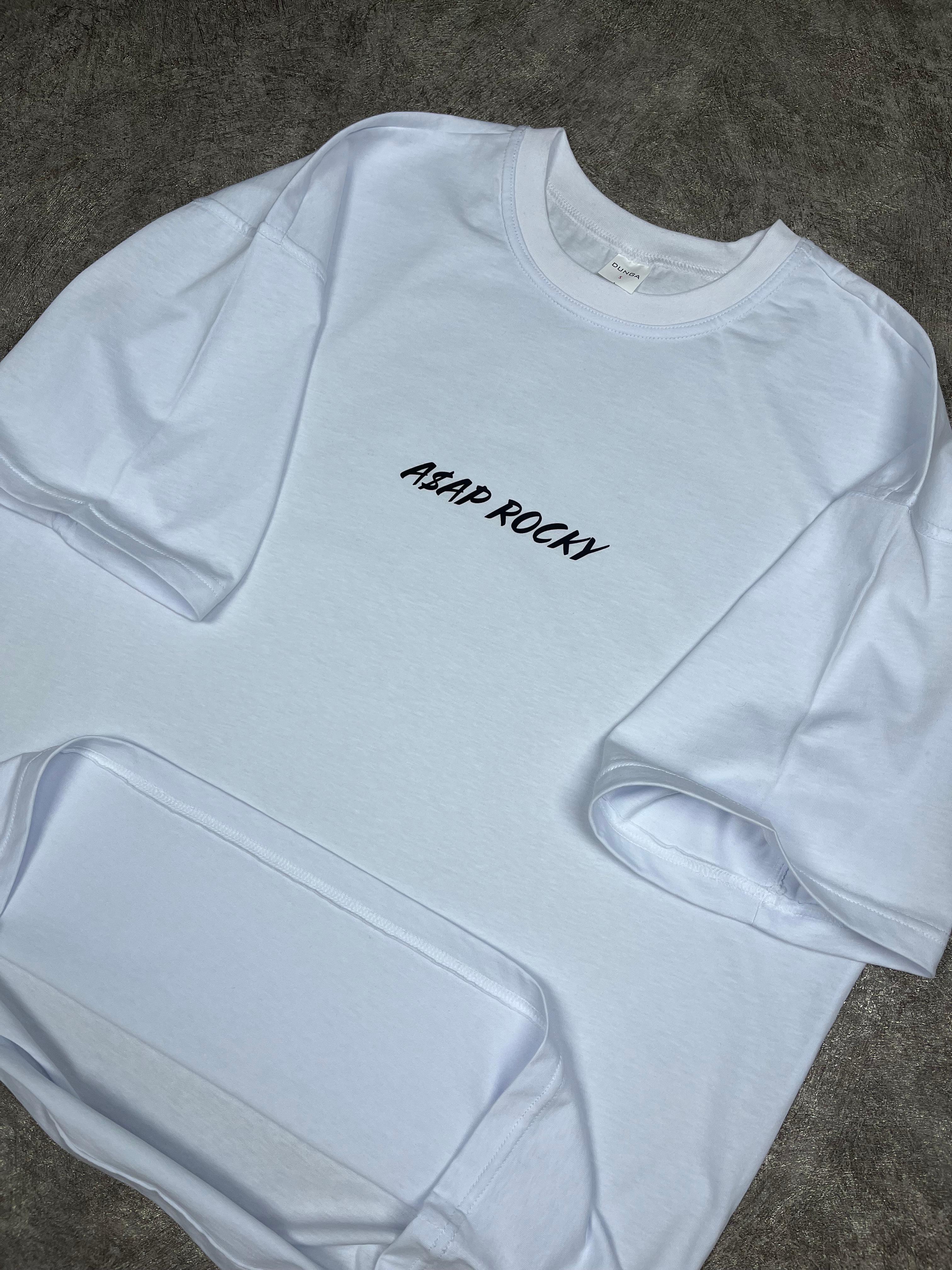 Asap Rocky Baskılı Oversize Beyaz Tişört
