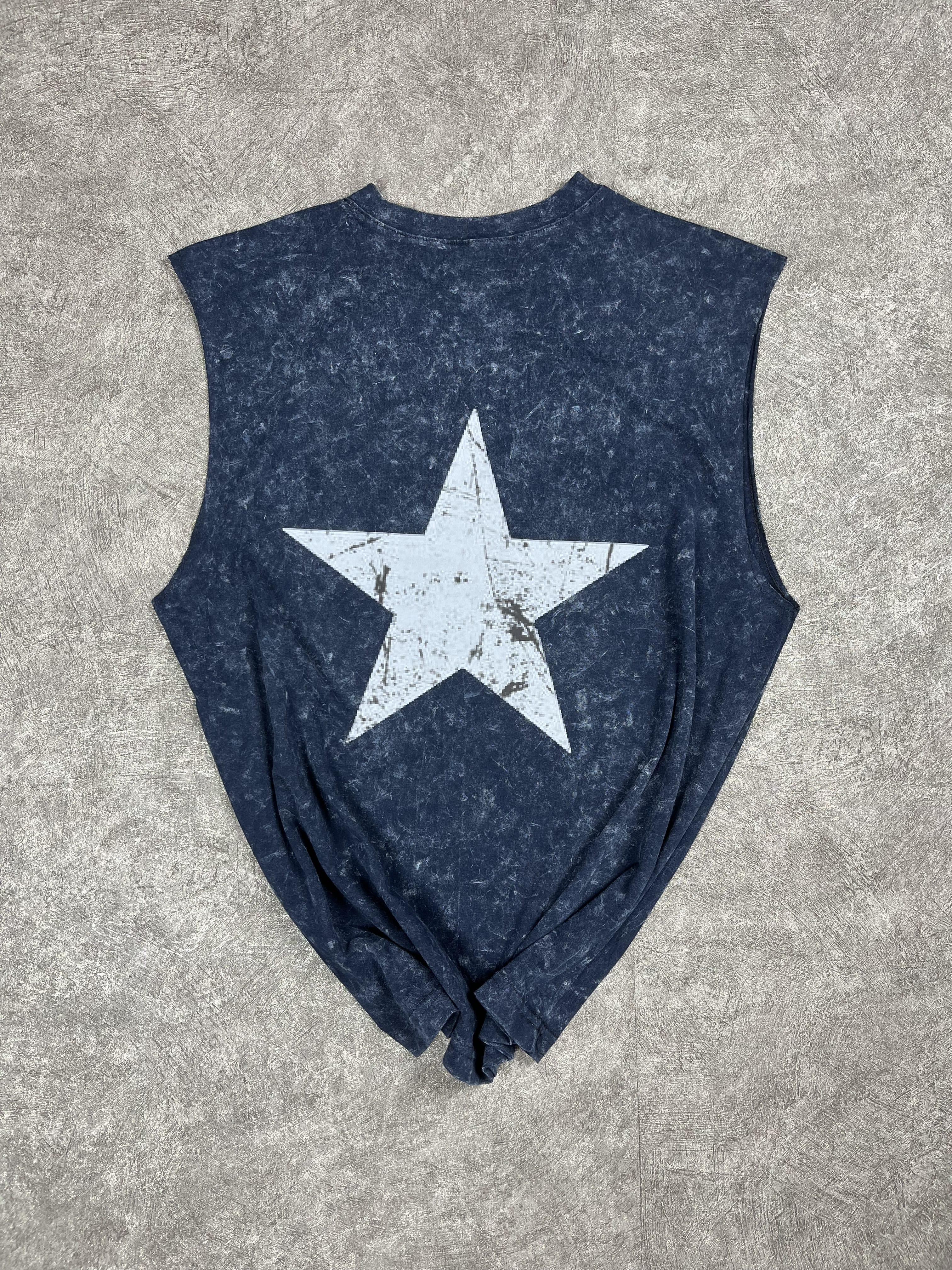 Vintage Yıldız Baskılı Oversize Atlet - Lacivert