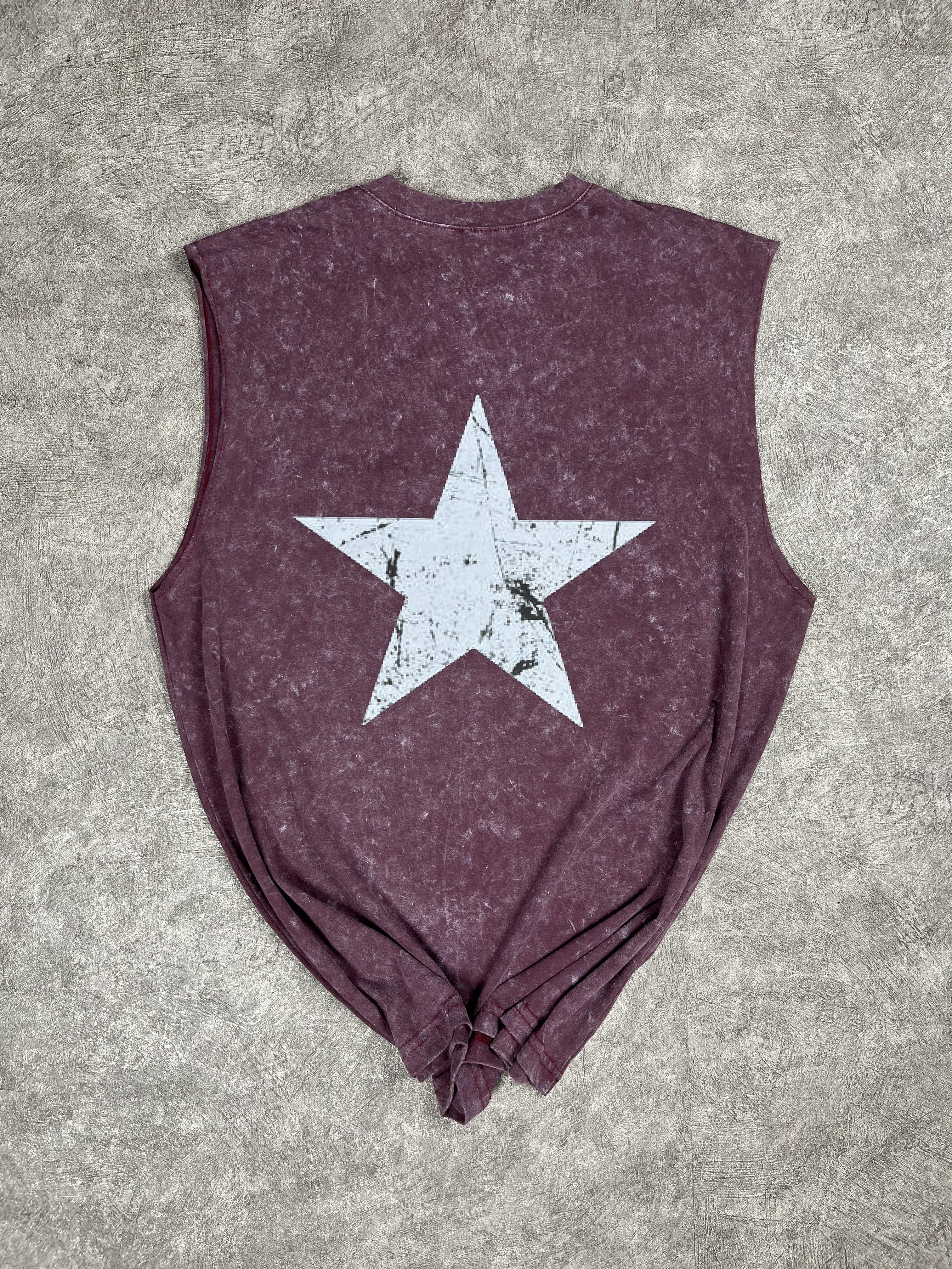 Vintage Yıldız Baskılı Oversize Atlet - Bordo