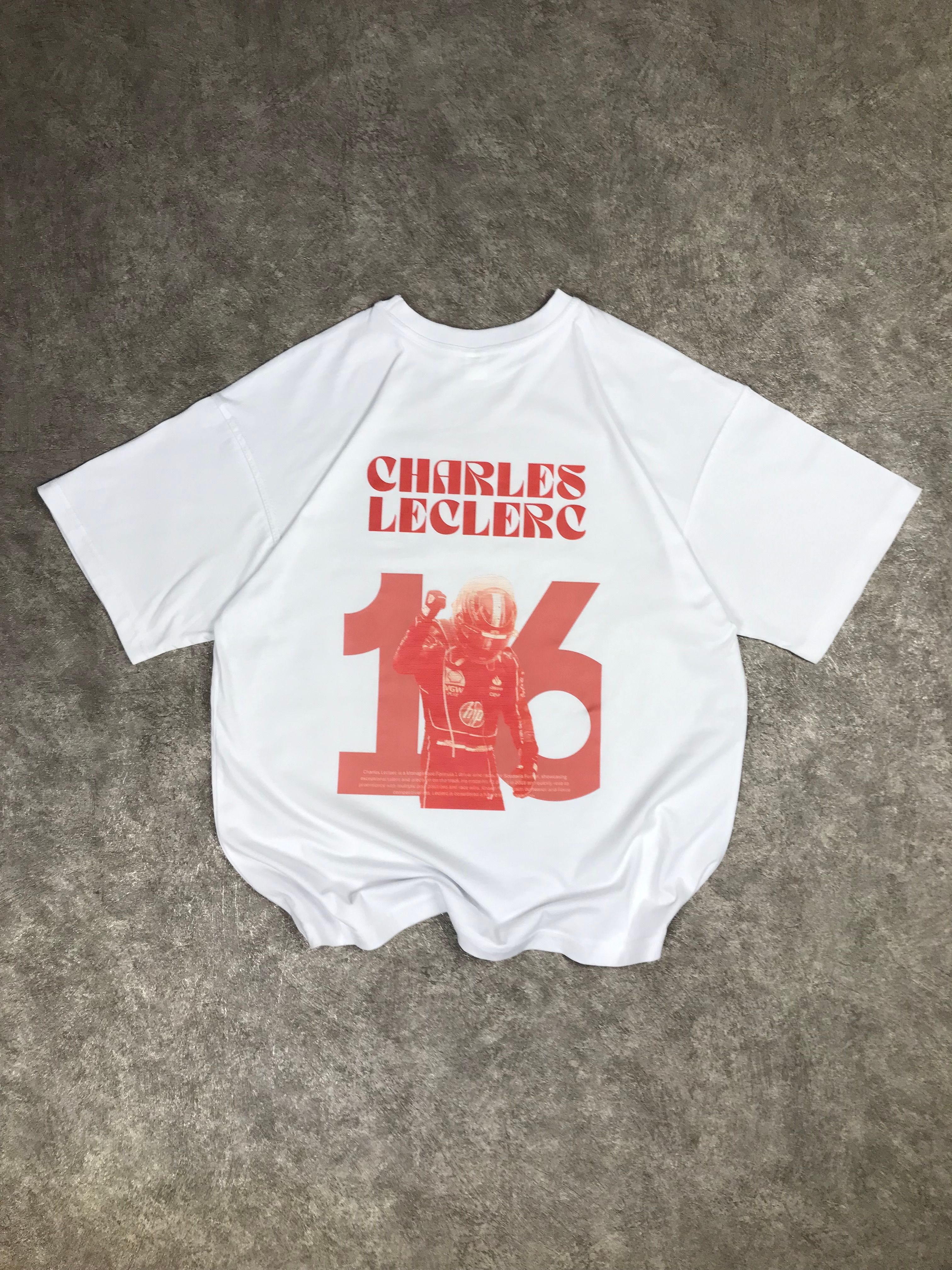 Charles Leclerc Baskılı Oversize Tişört - Beyaz