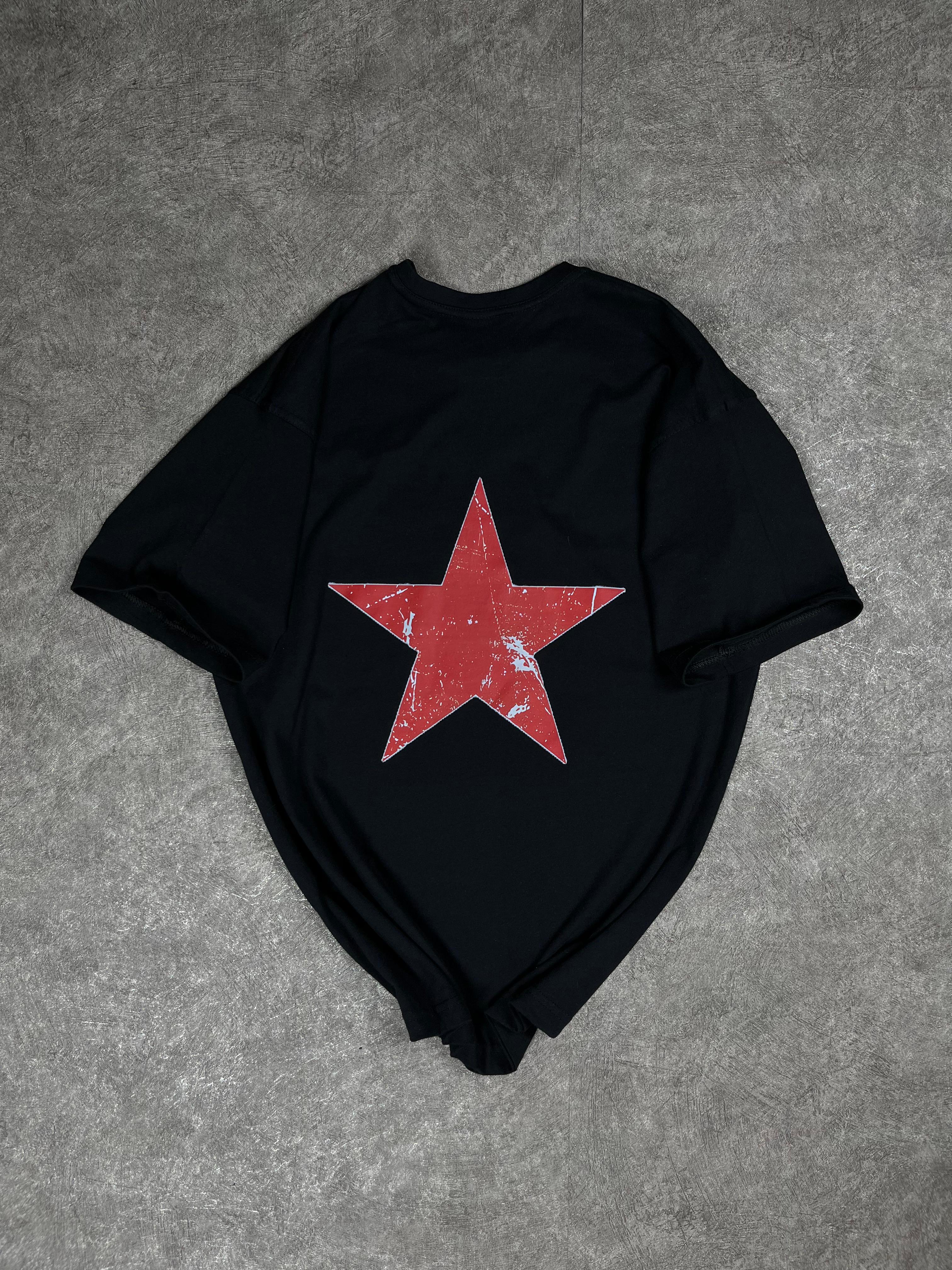 Vintage Yıldız Baskılı Oversize Tişört - Siyah