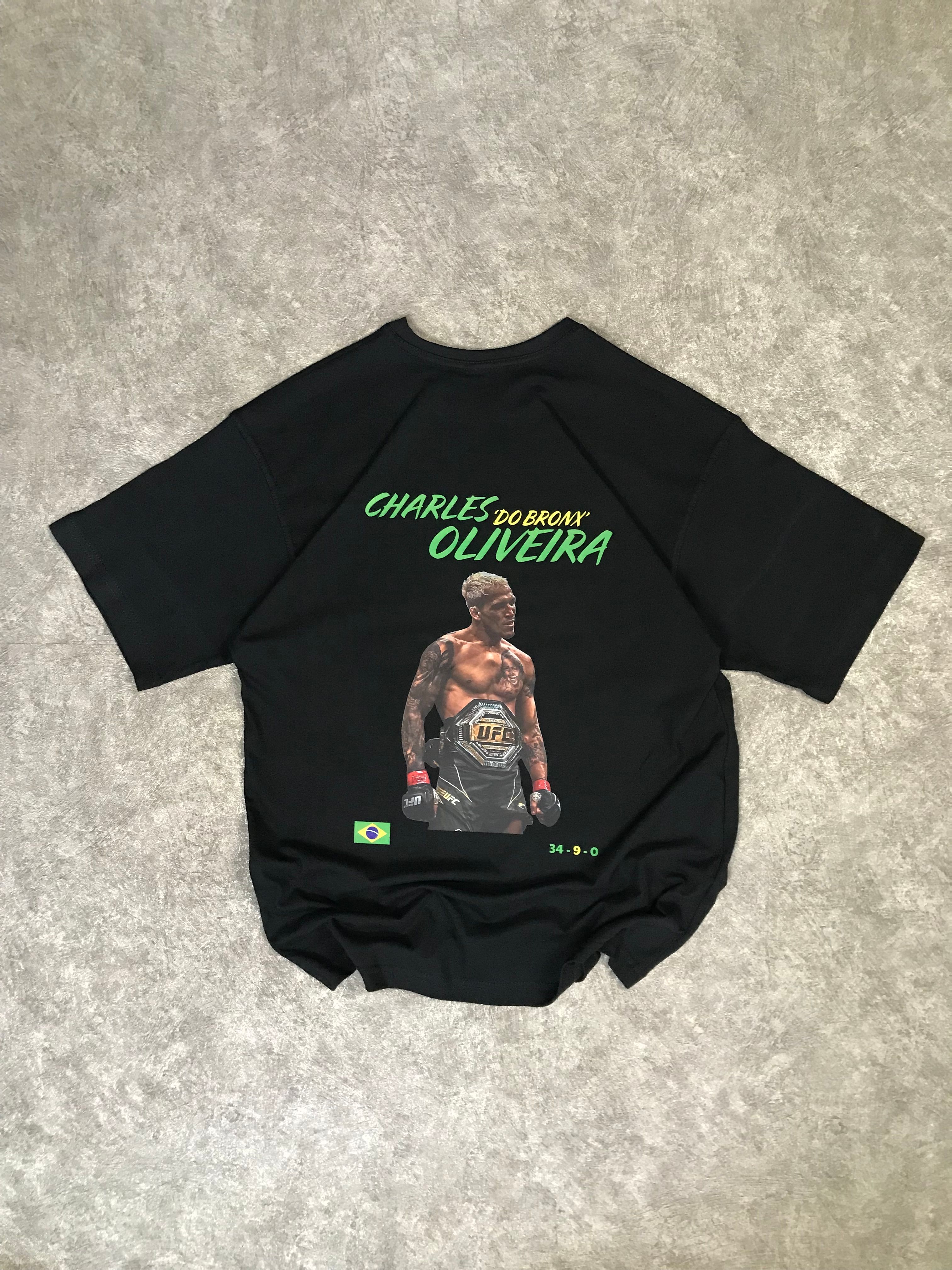 Charles Oliveira Baskılı Oversize Tişört - Siyah