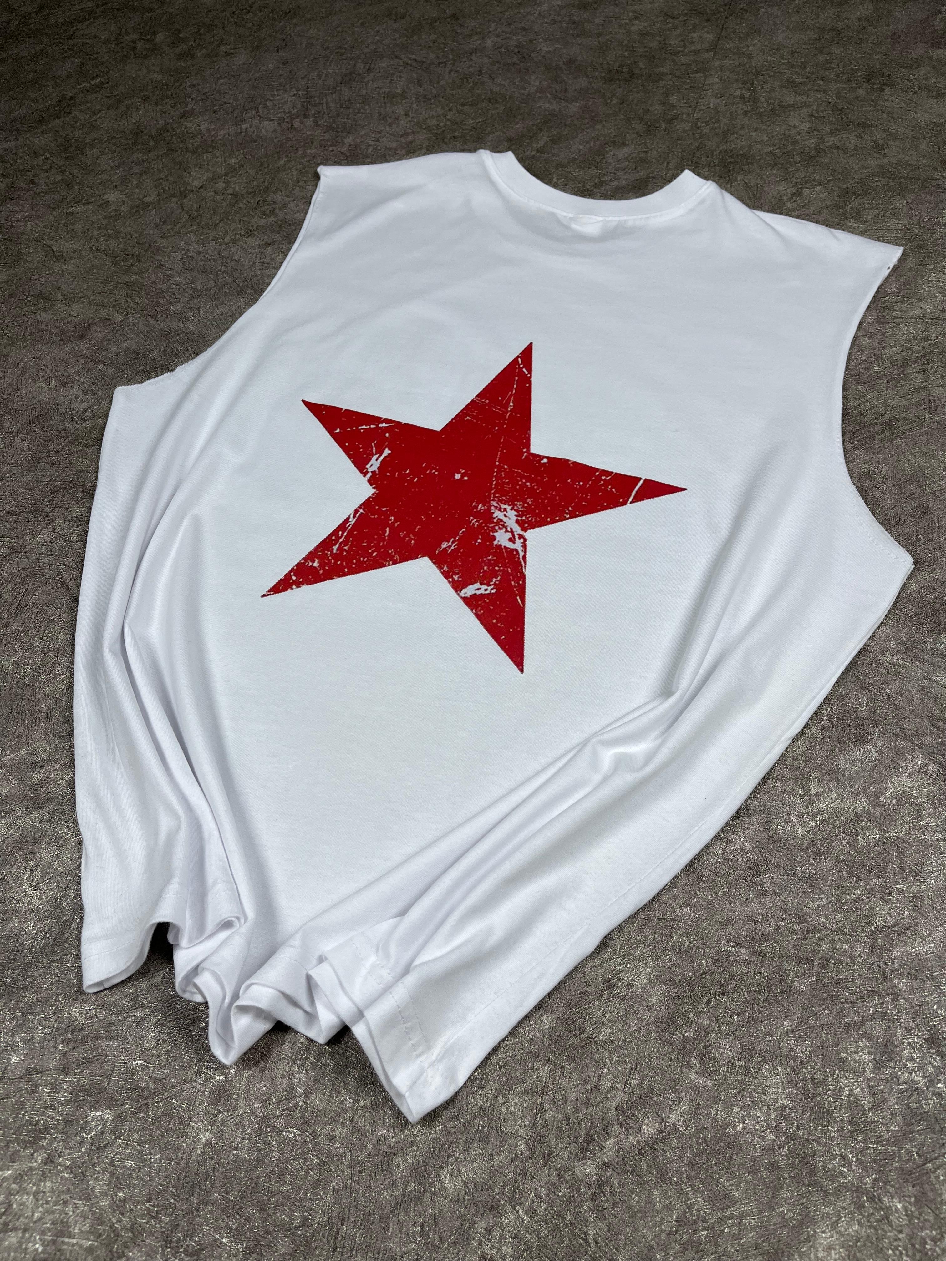Vintage Yıldız Baskılı Oversize Atlet