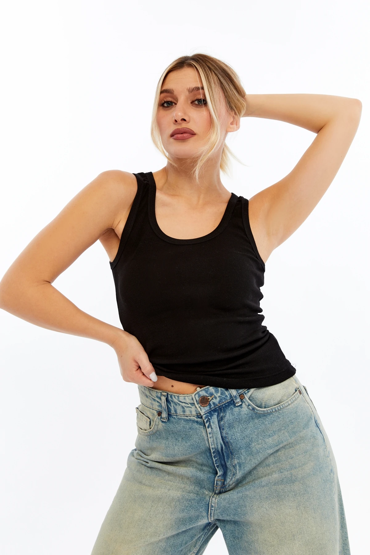 Basic Kadın Fitilli Atlet - Siyah