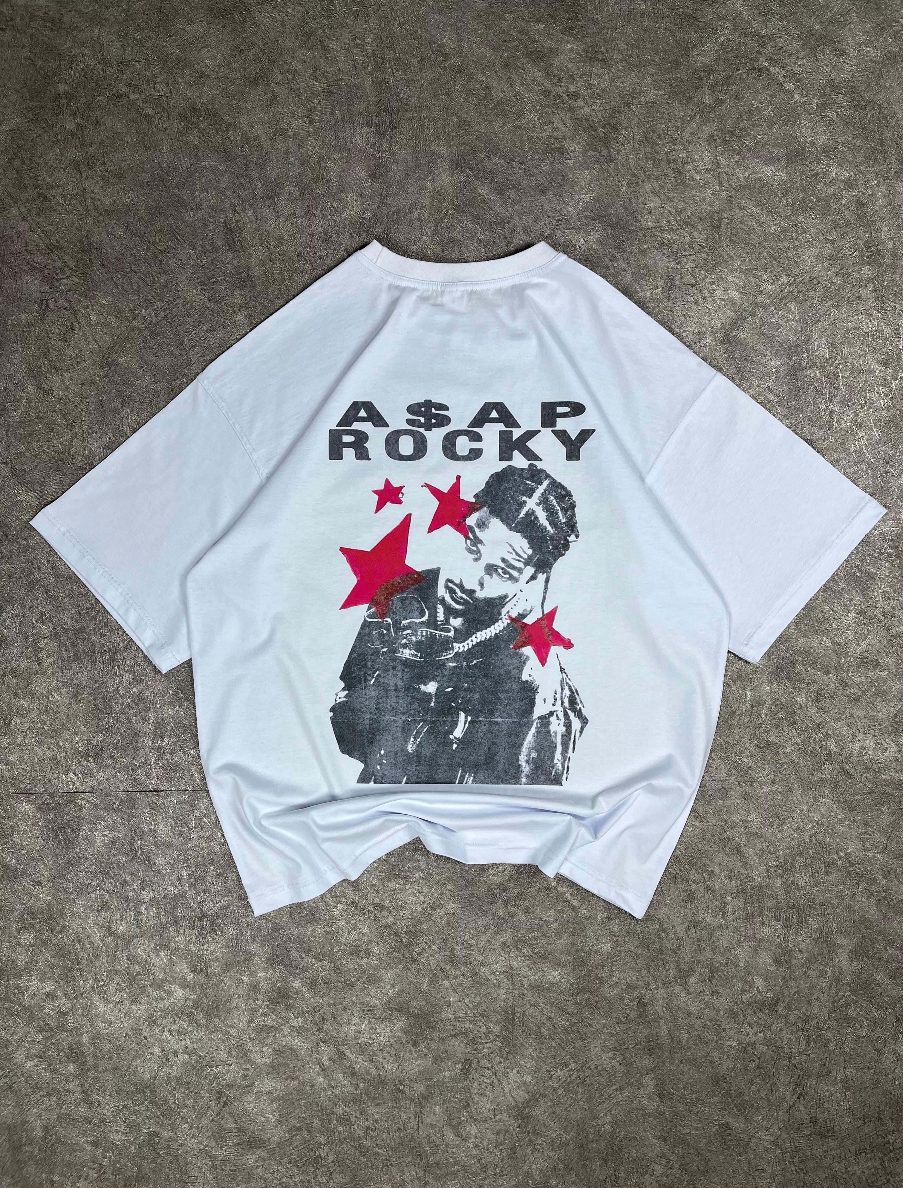 Asap Rocky Baskılı Oversize Beyaz Tişört