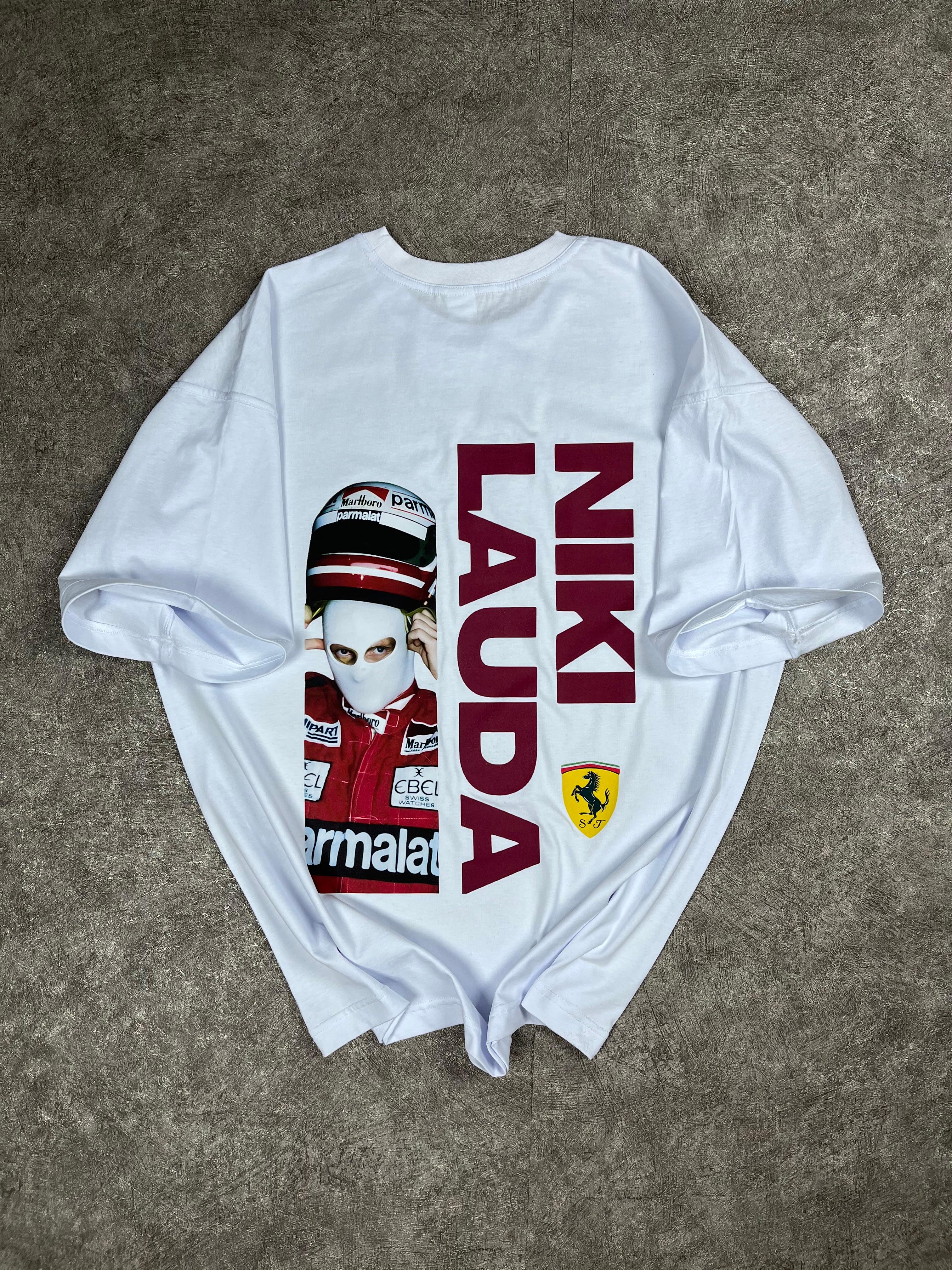 Niki Lauda Baskılı Oversize Tişört - Beyaz