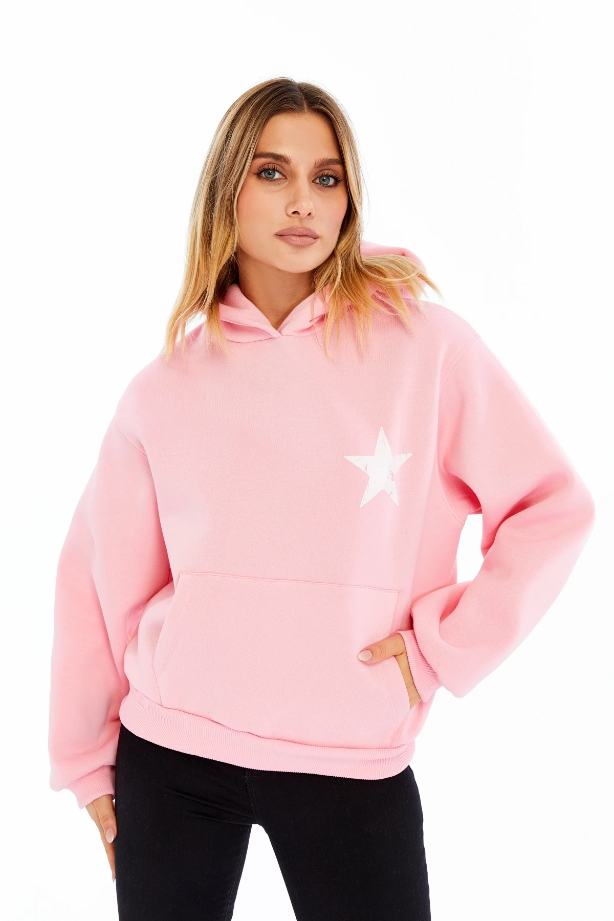 Vintage Yıldız Baskılı Oversize Sweatshirt