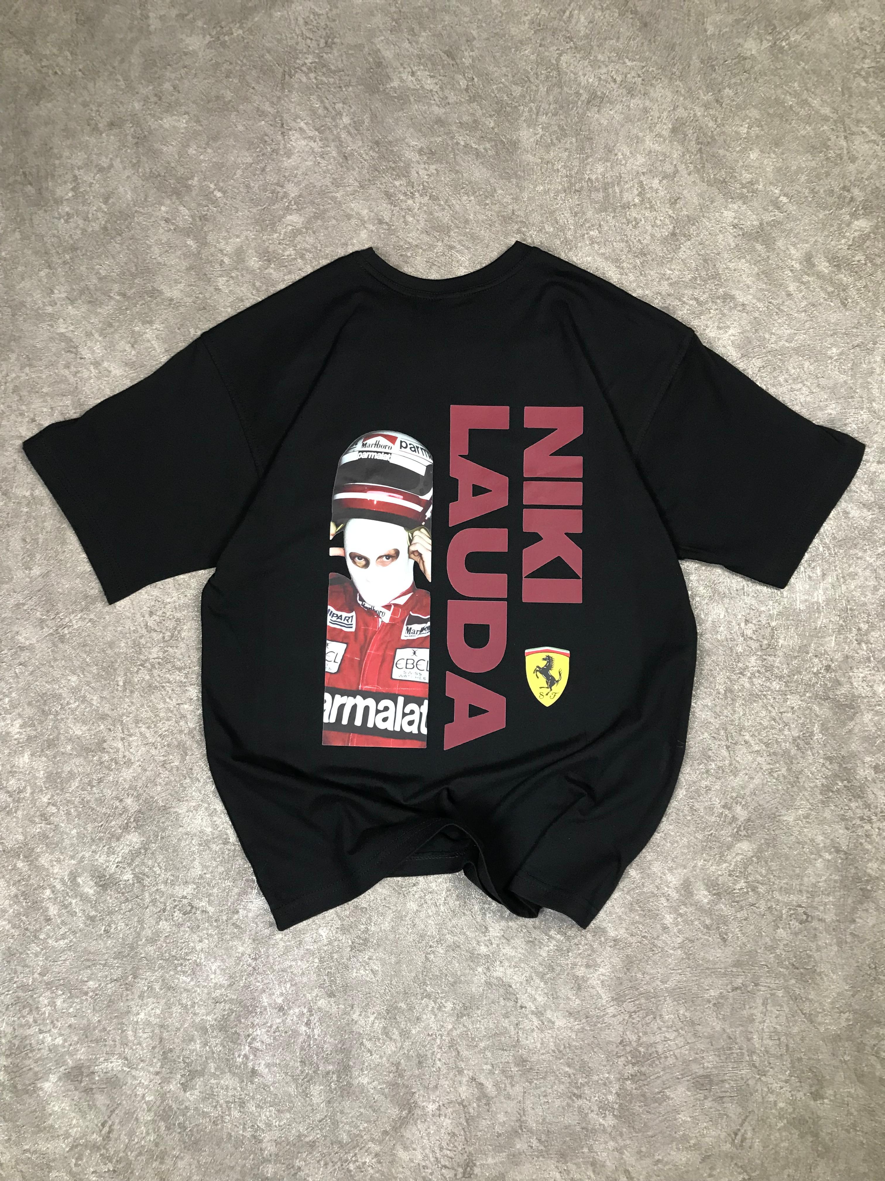 Niki Lauda Baskılı Oversize Tişört - Siyah