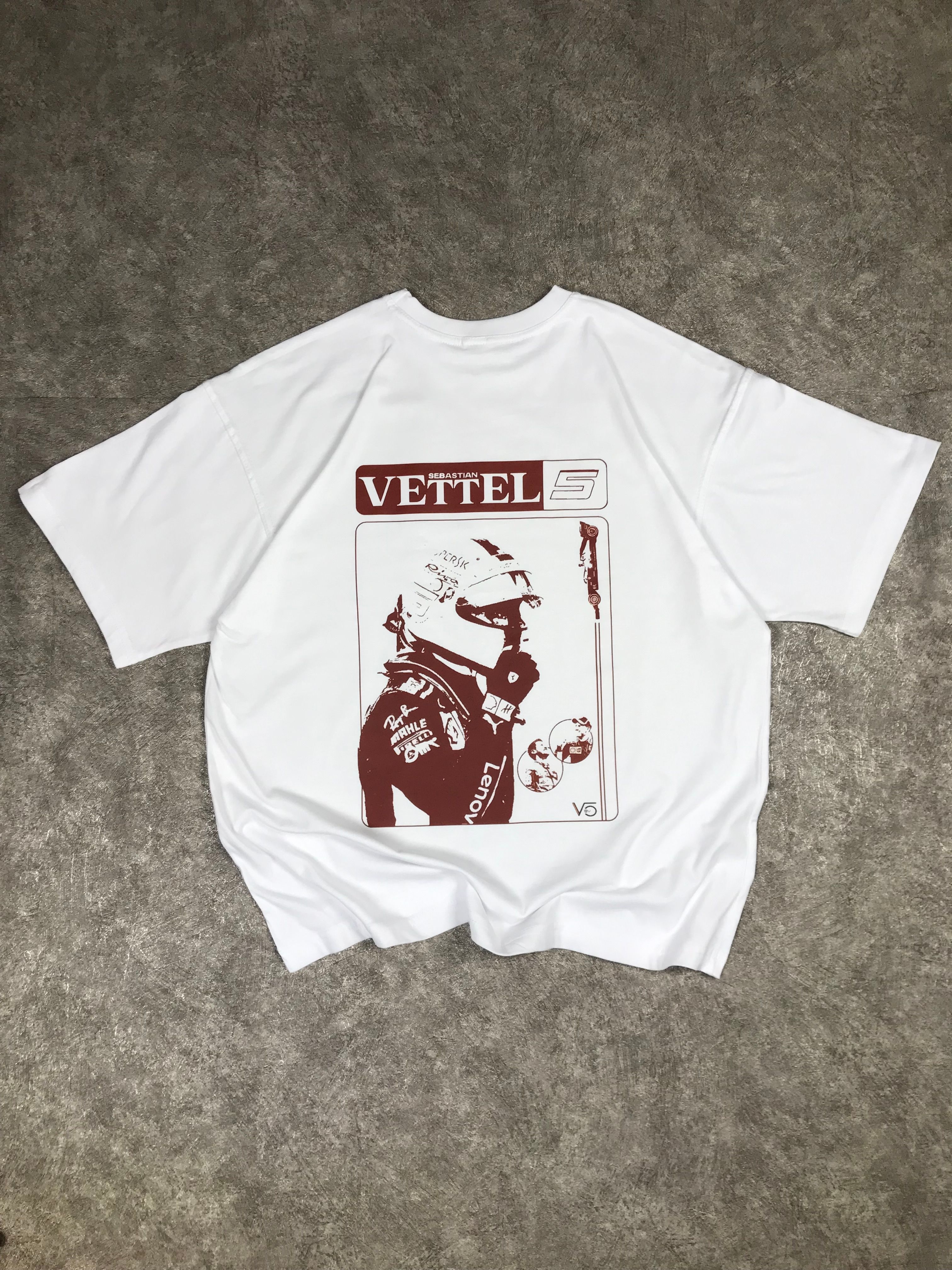 Vettel Baskılı Oversize Beyaz Tişört