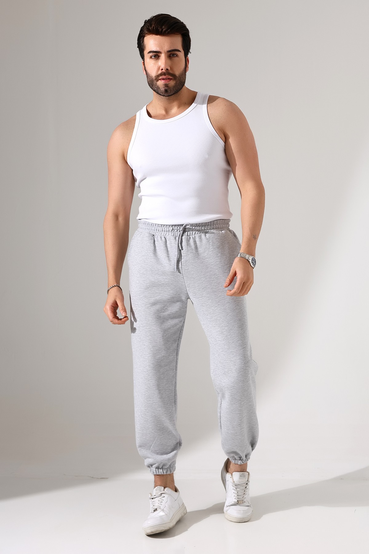 Regular Kalıp Basic Lastikli Paça Eşofman - Gri