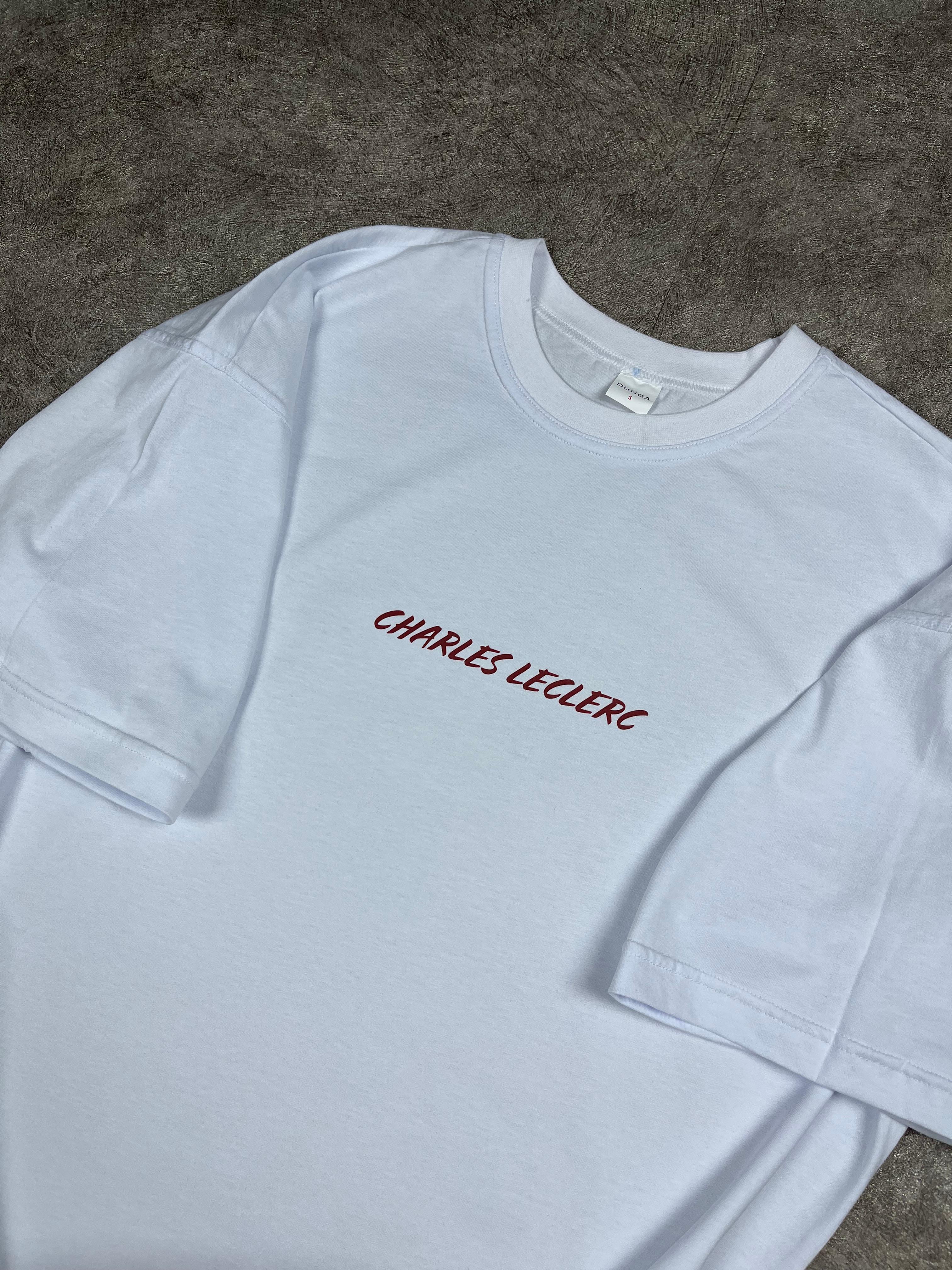 Charles Leclerc Baskılı Oversize Beyaz Tişört