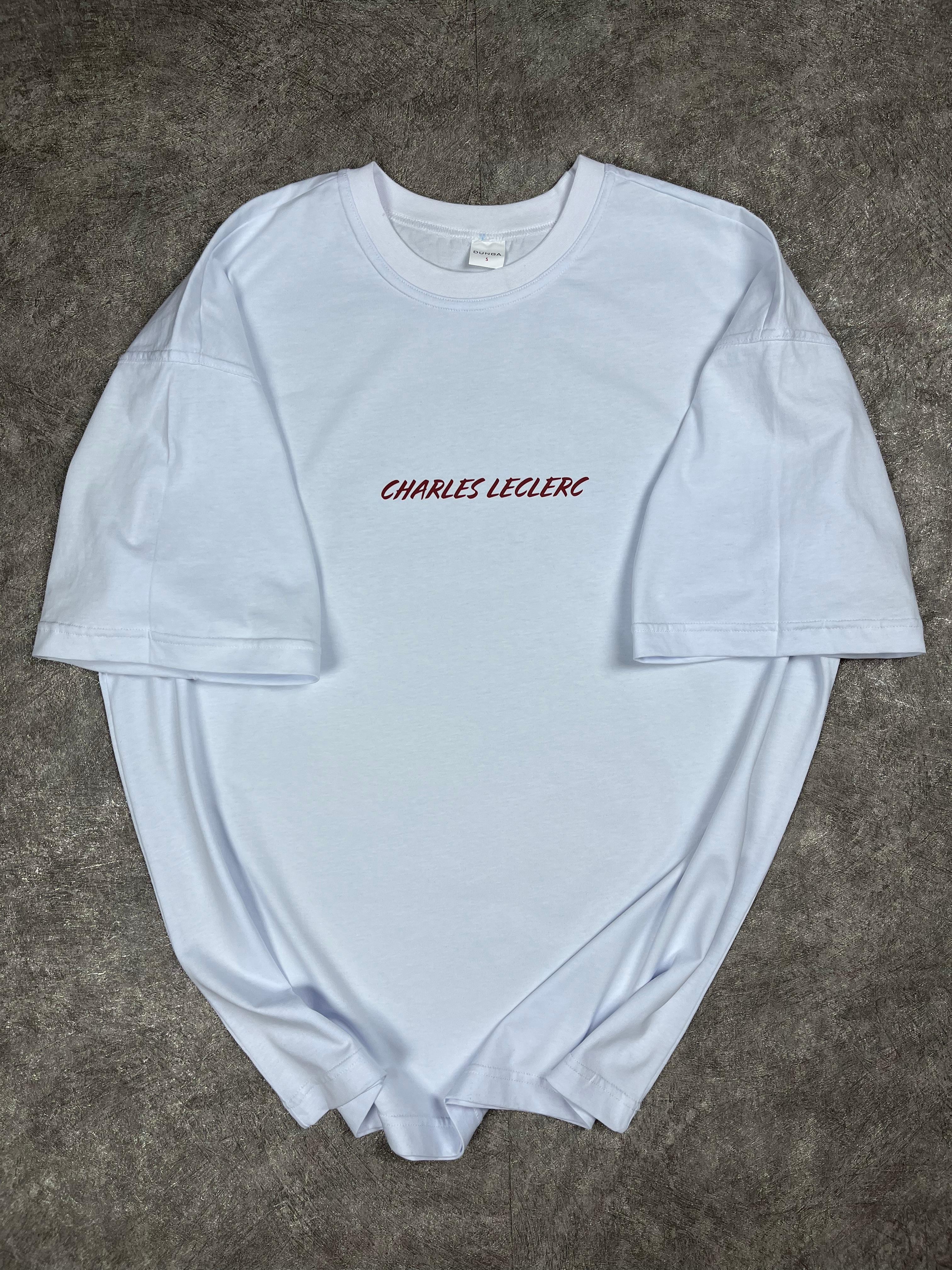 Charles Leclerc Baskılı Oversize Beyaz Tişört