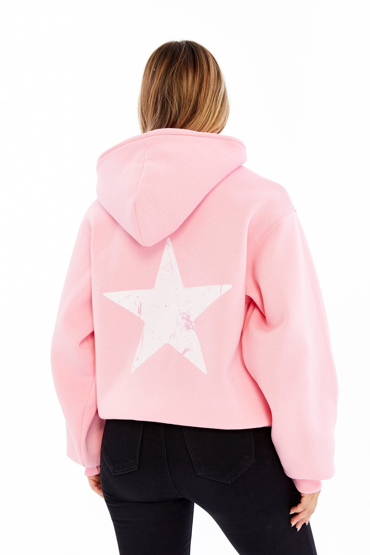 Vintage Yıldız Baskılı Oversize Sweatshirt - Pembe